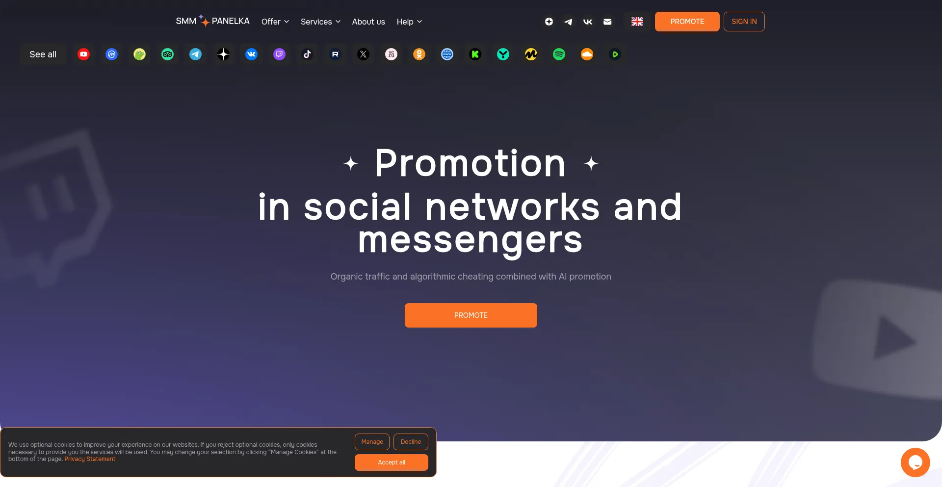 Website screenshot of Smmpanelka.com