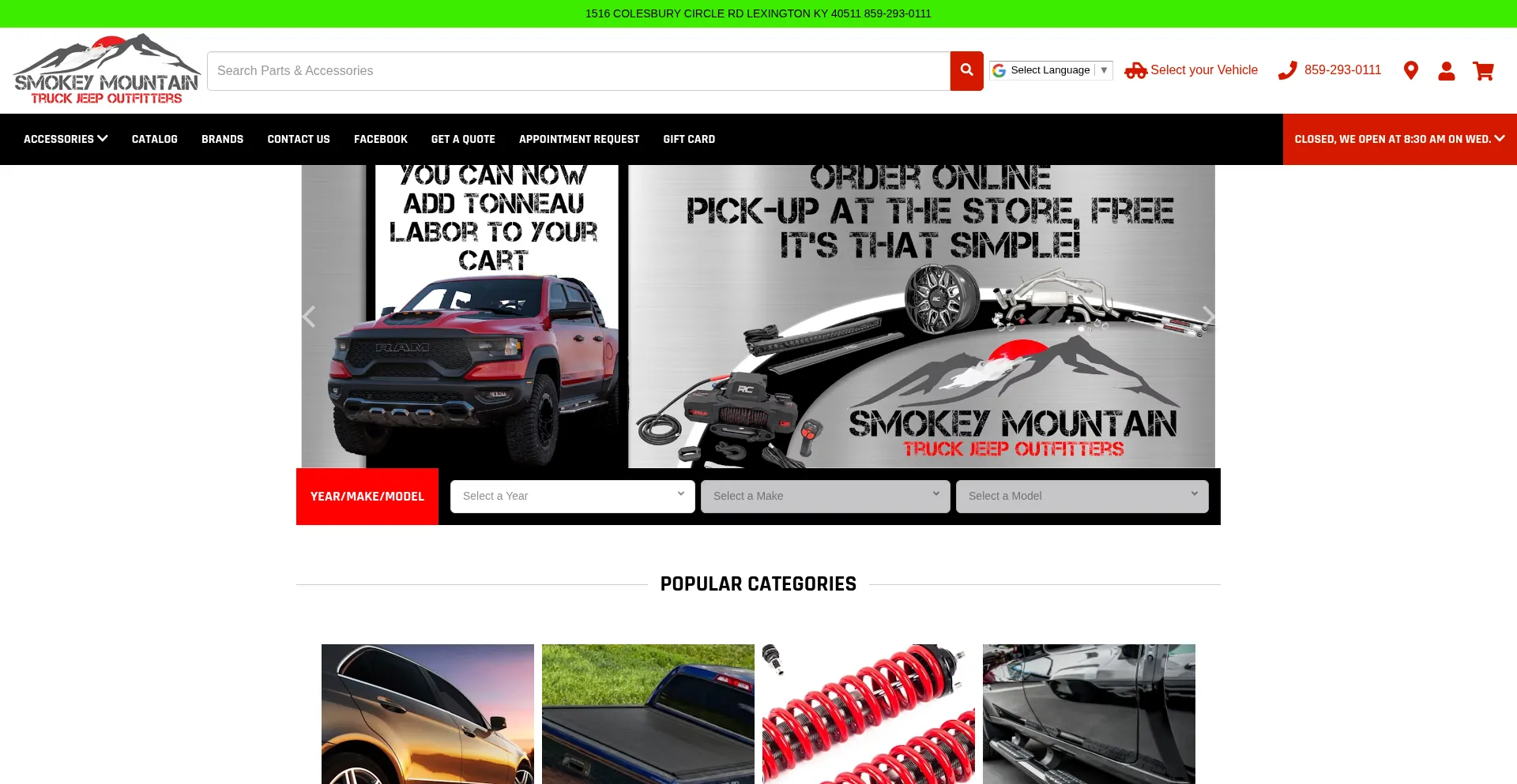 Website screenshot of Smokeymountaintruckoutfitters.com