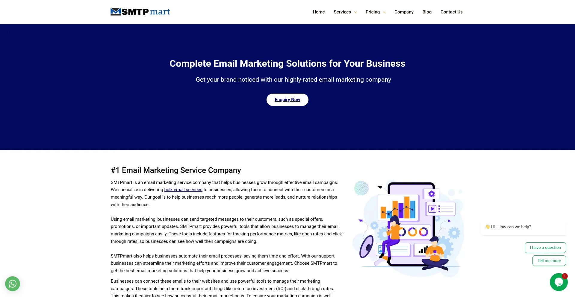 Website screenshot of Smtpmart.com