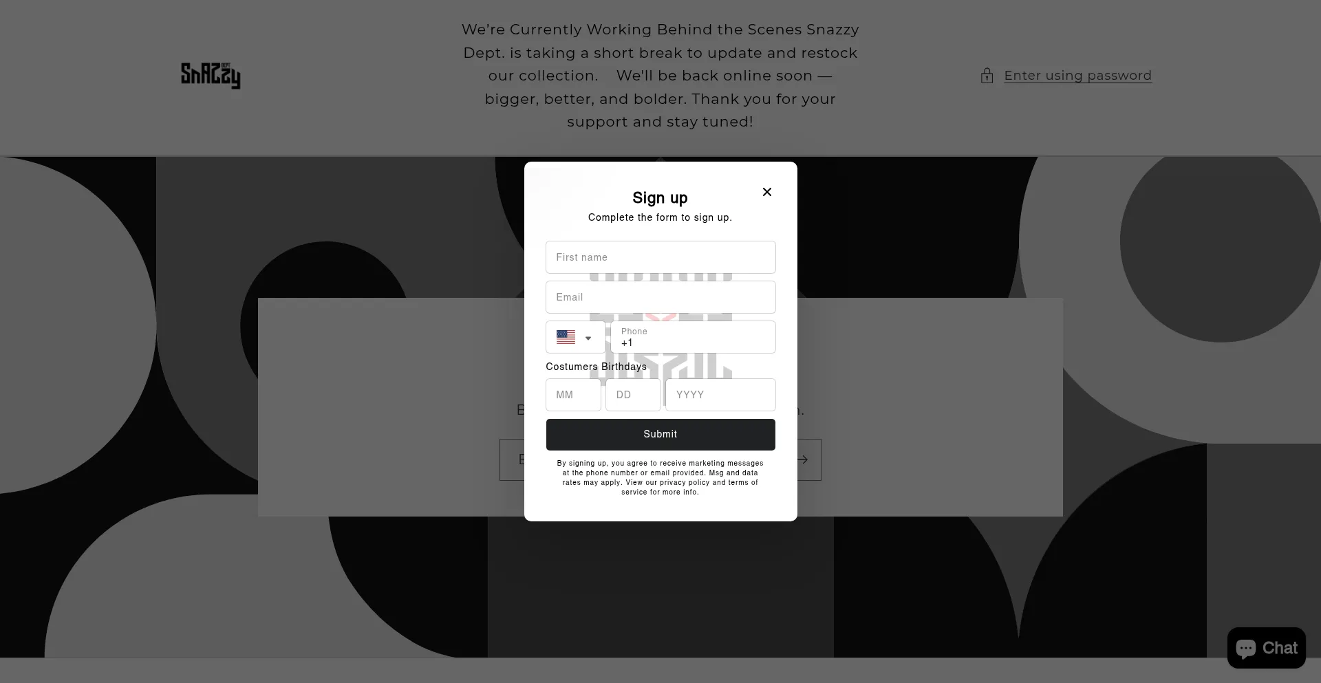 Website screenshot of Snazzydepartement.com