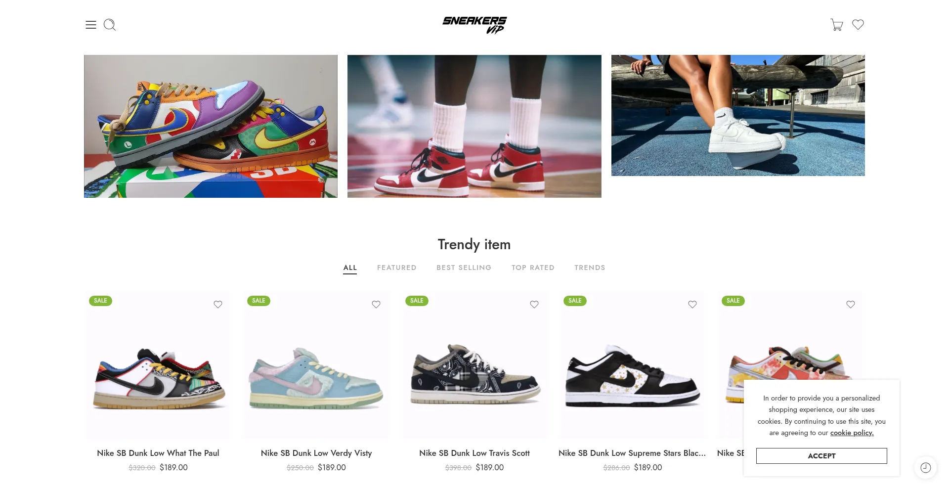 Website screenshot of Sneakersvip.com