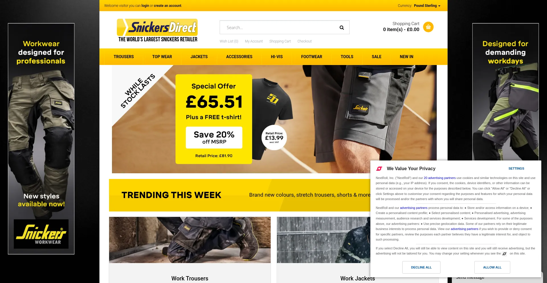 Website screenshot of Snickersdirect.co.uk