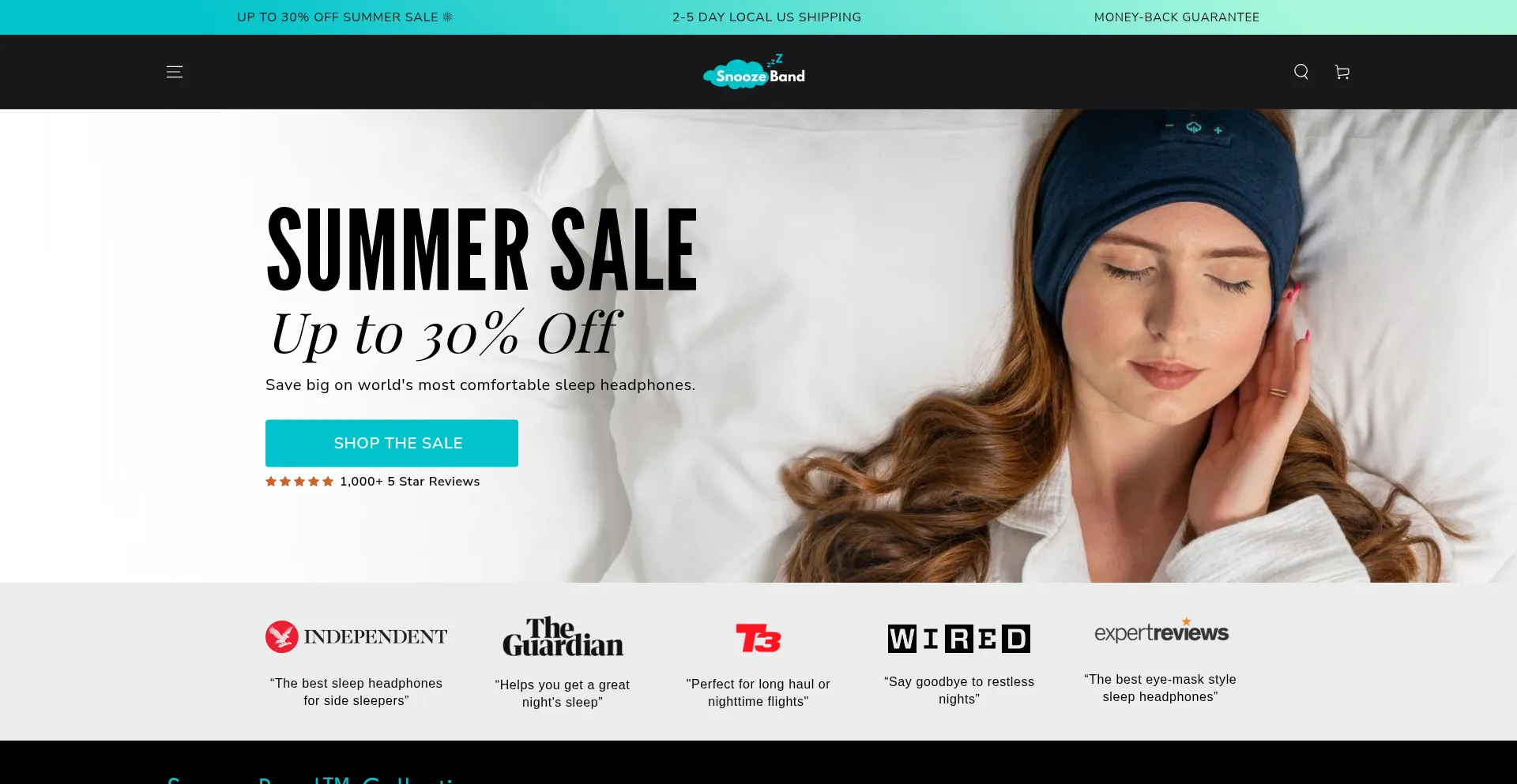 Website screenshot of Snoozeband.com
