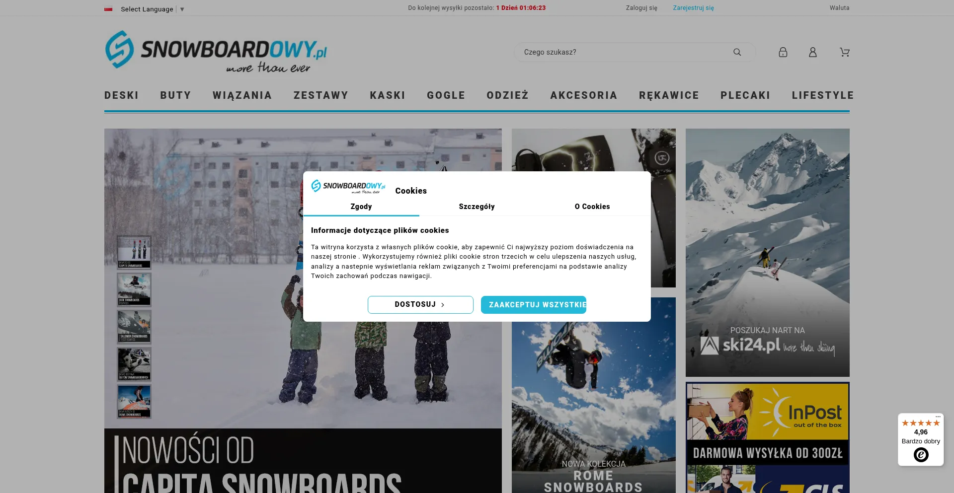 Website screenshot of Snowboardowy.pl