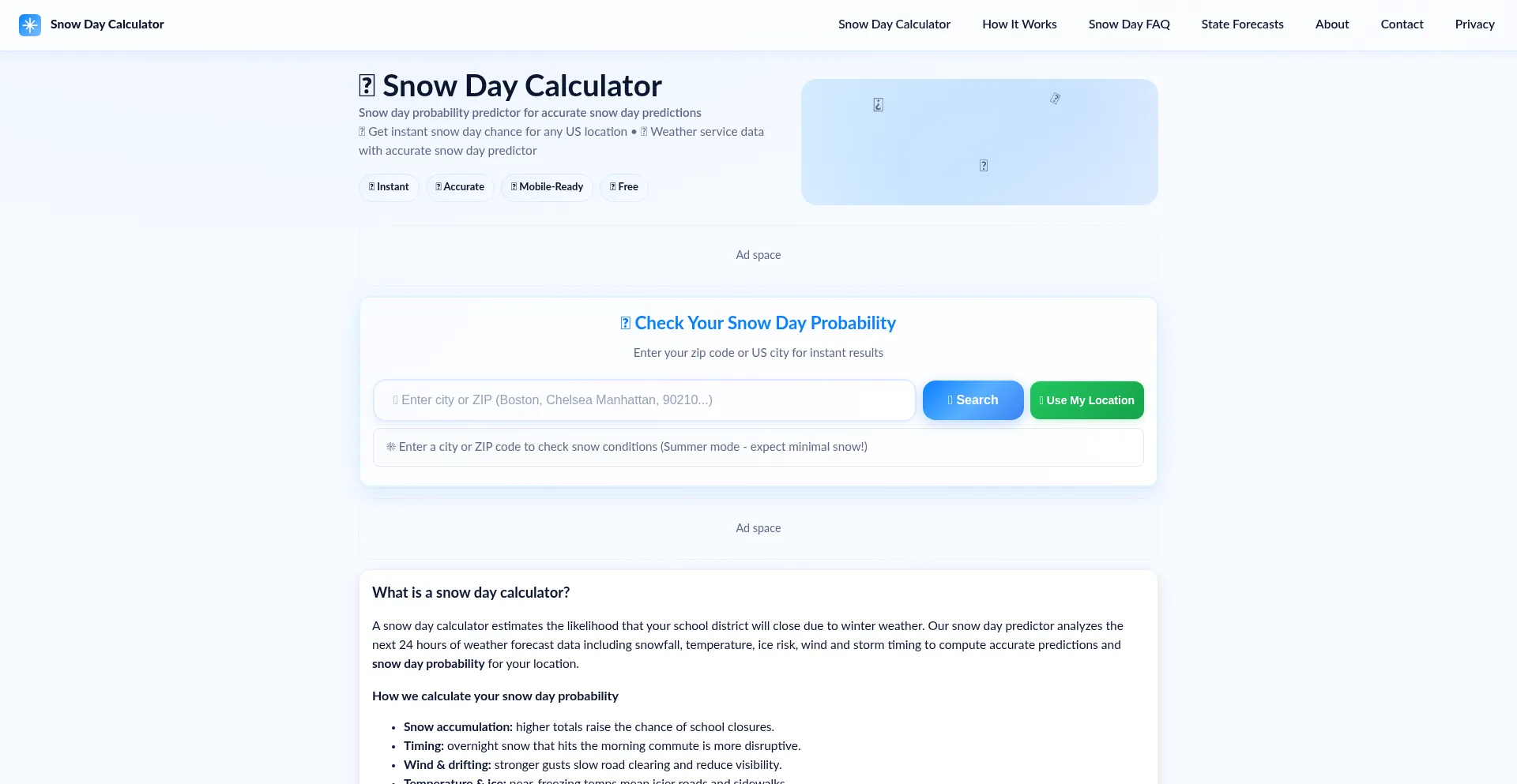 Website screenshot of Snowday-calculator.online