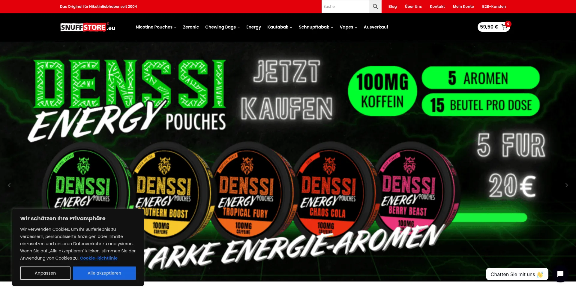 Website screenshot of Snuffstore.eu