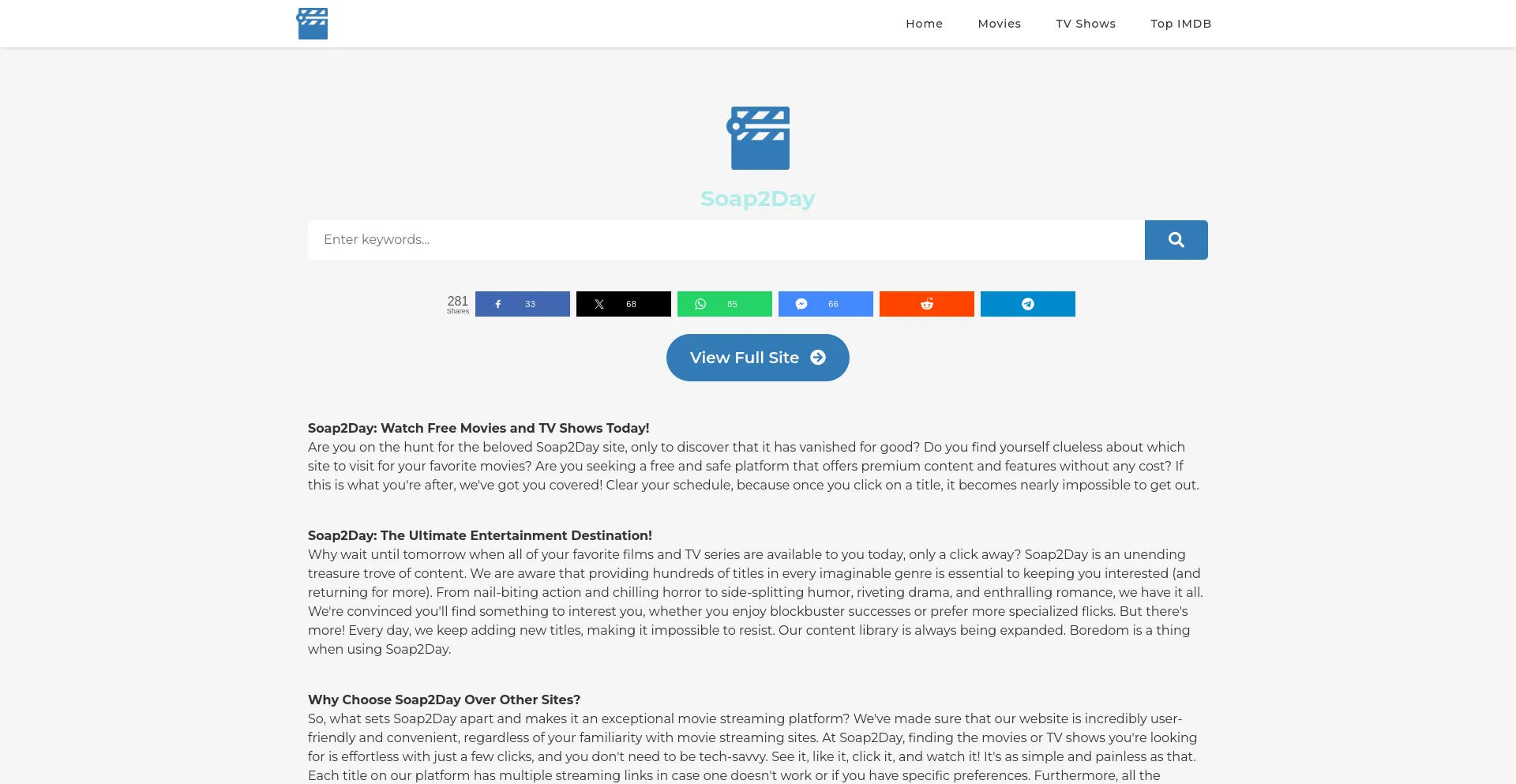 Website screenshot of Soap2day.gs
