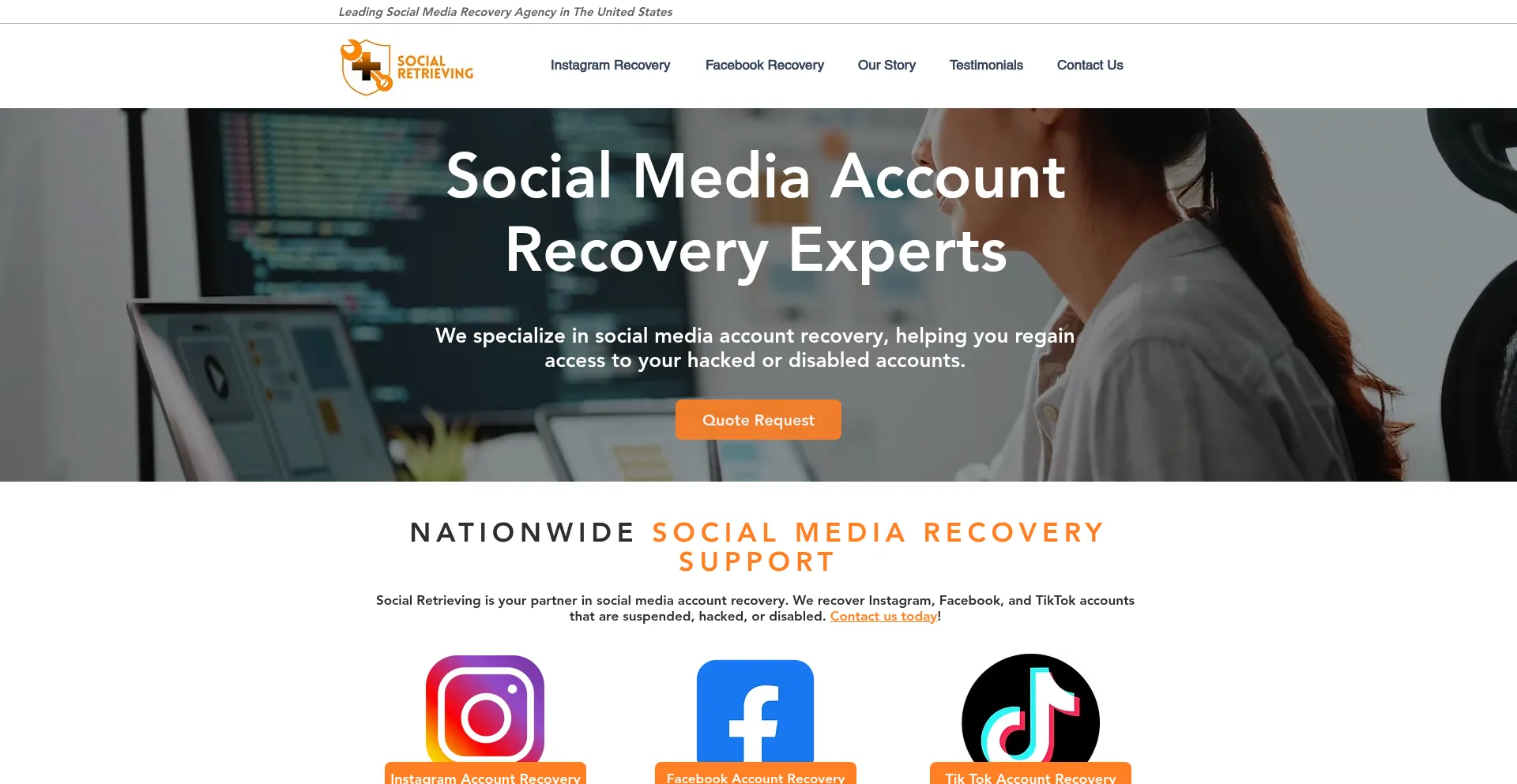 Website screenshot of Socialretrieving.com