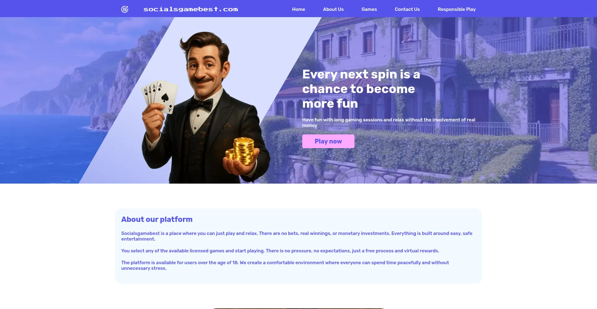 Website screenshot of Socialsgamebest.com