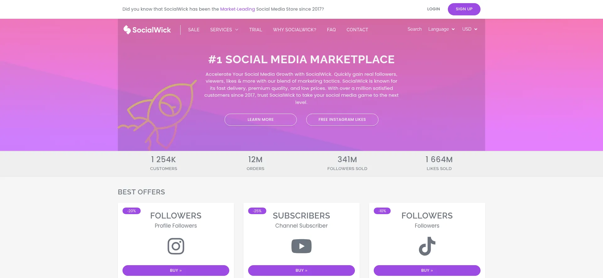 Website screenshot of Socialwick.com
