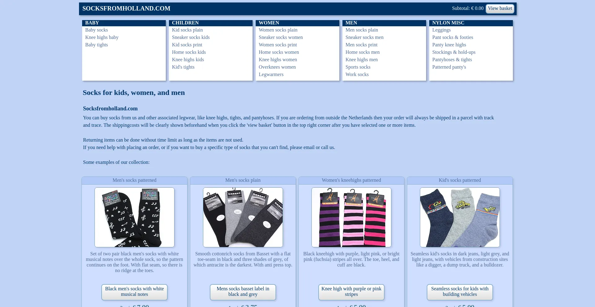Website screenshot of Socksfromholland.com