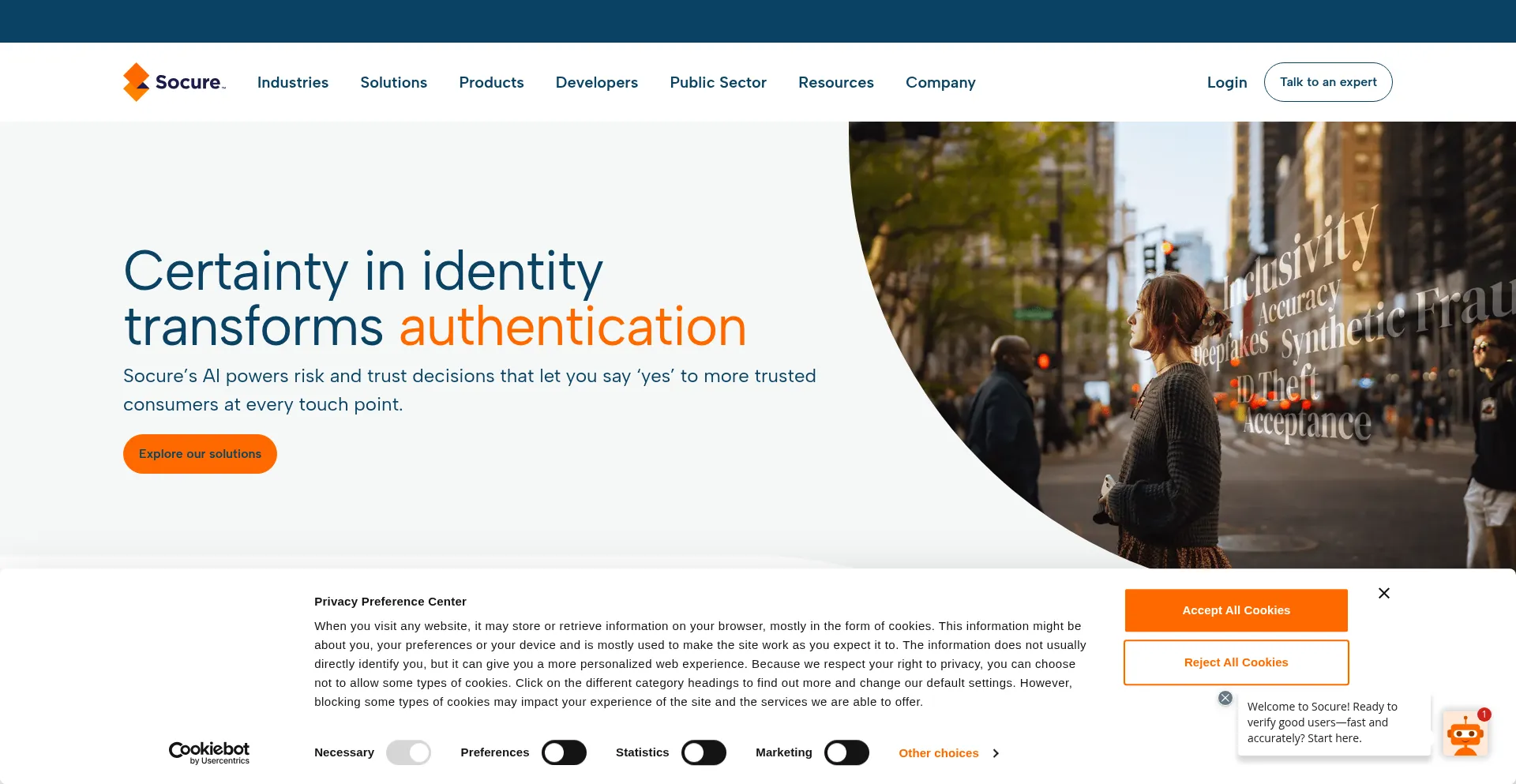 Website screenshot of Socure.com