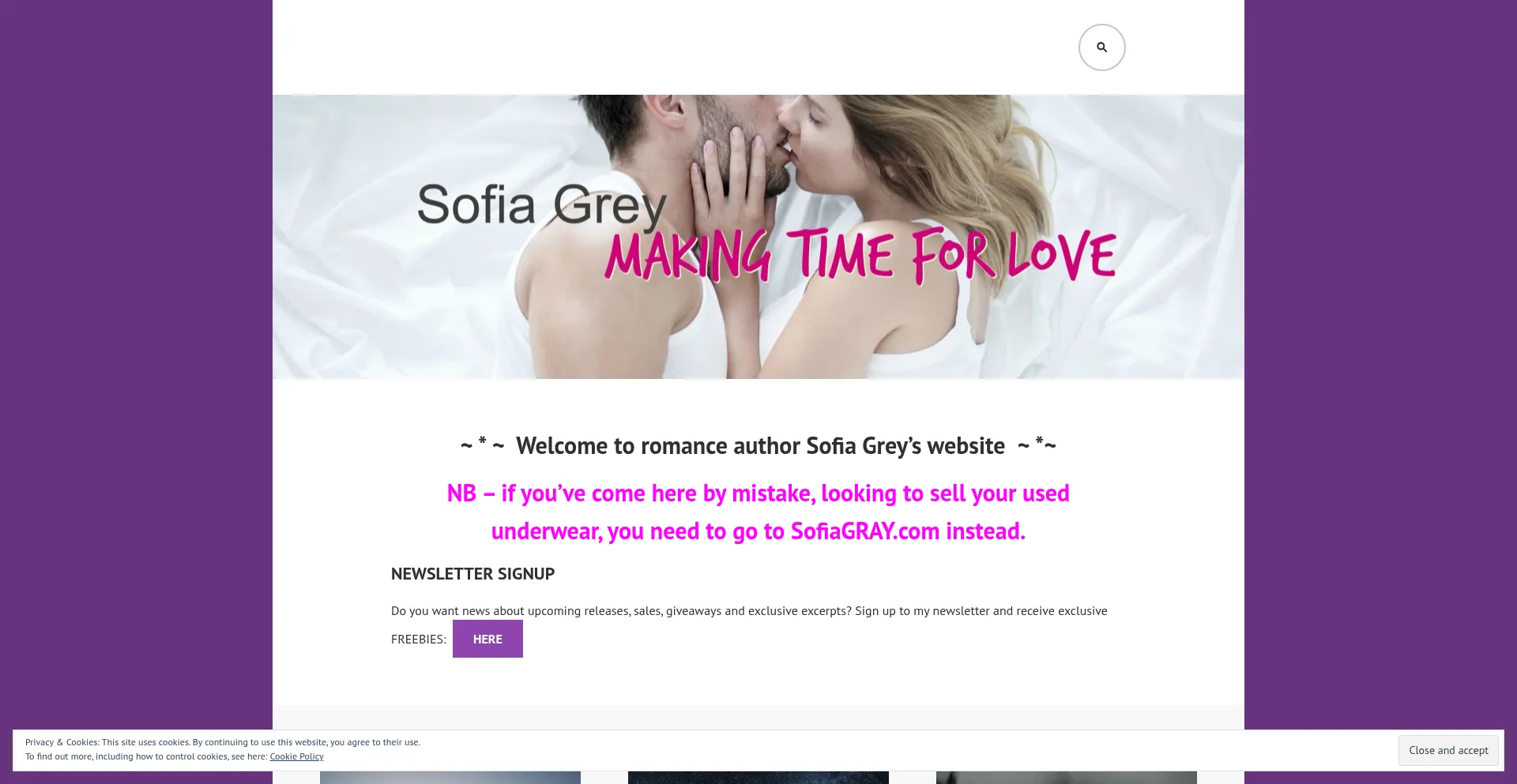 Website screenshot of Sofiagrey.com