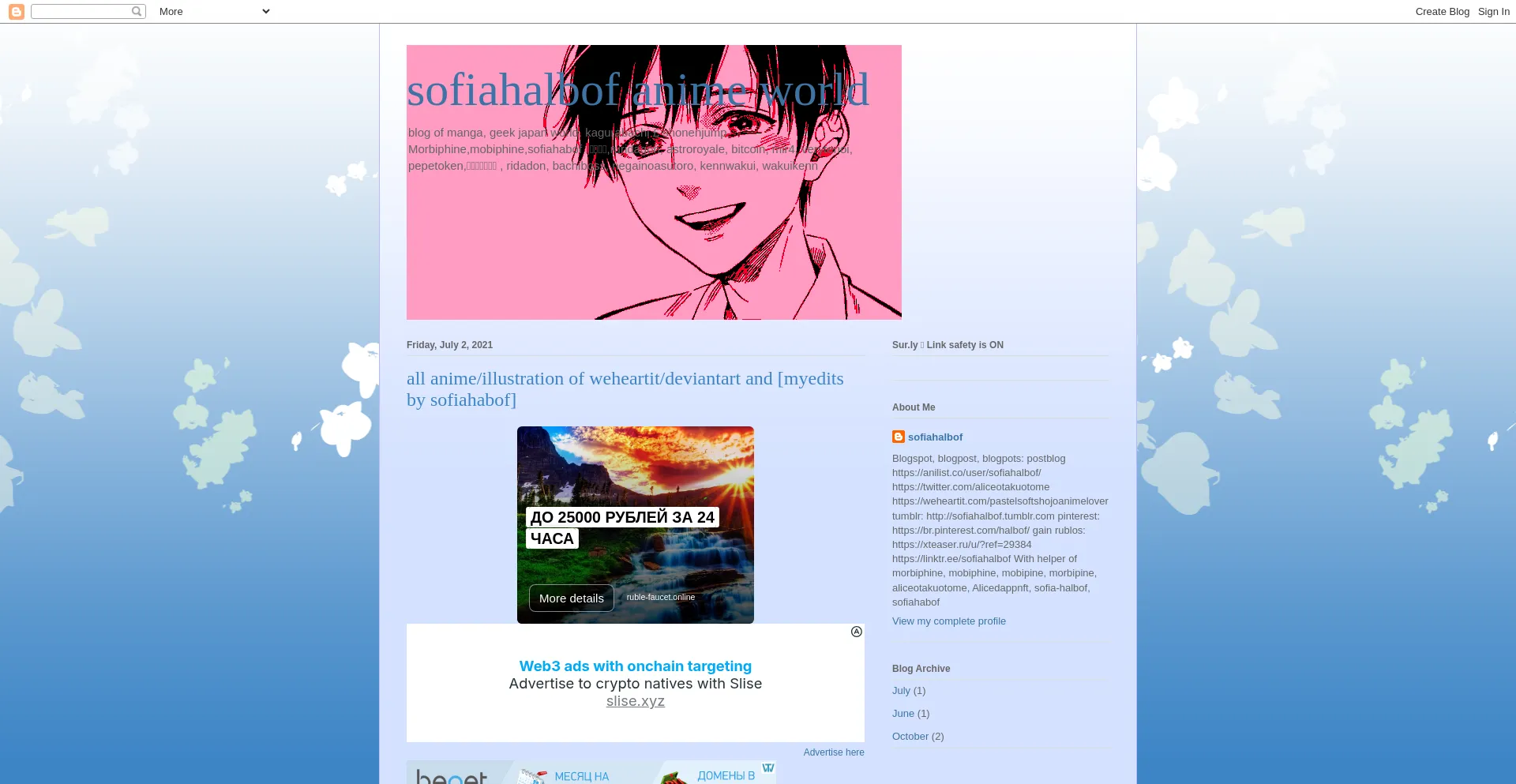 Website screenshot of Sofiahalbofanimeworld.blogspot.dk