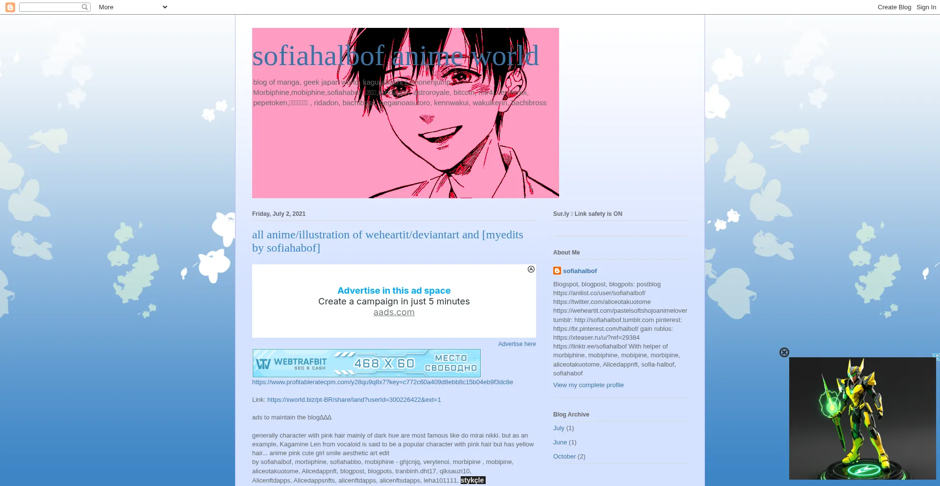 Website screenshot of Sofiahalbofanimeworld.blogspot.se