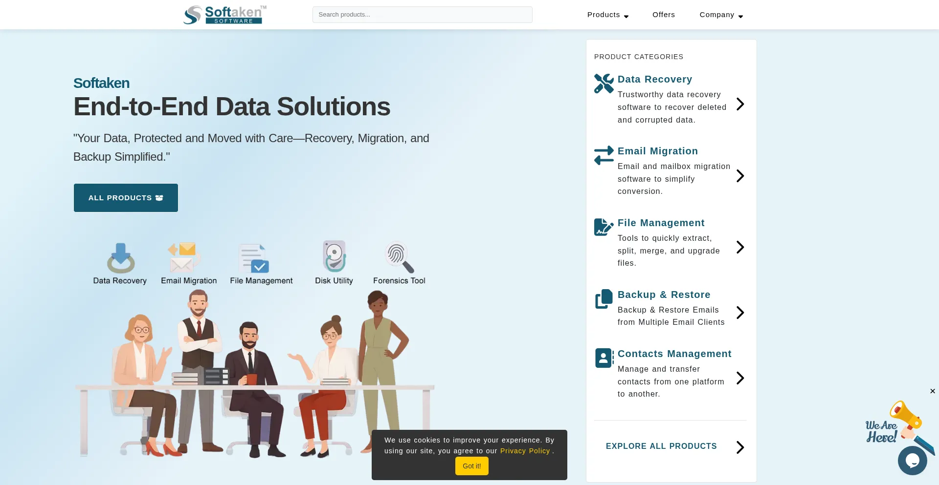 Website screenshot of Softaken.com
