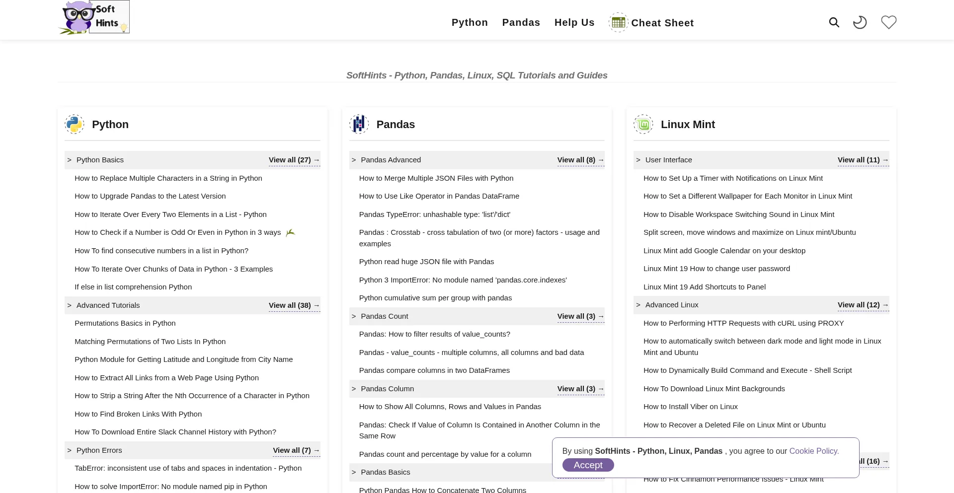 Website screenshot of Softhints.com