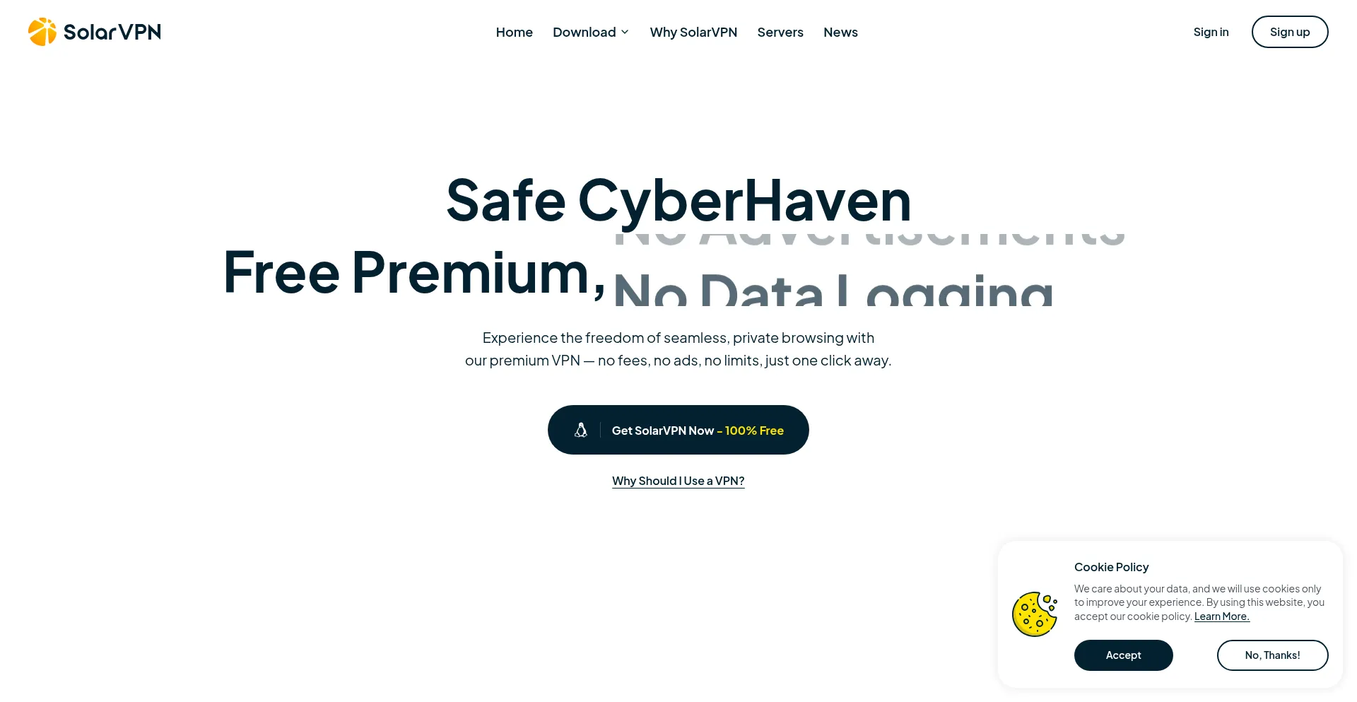 Website screenshot of Solarvpn.com