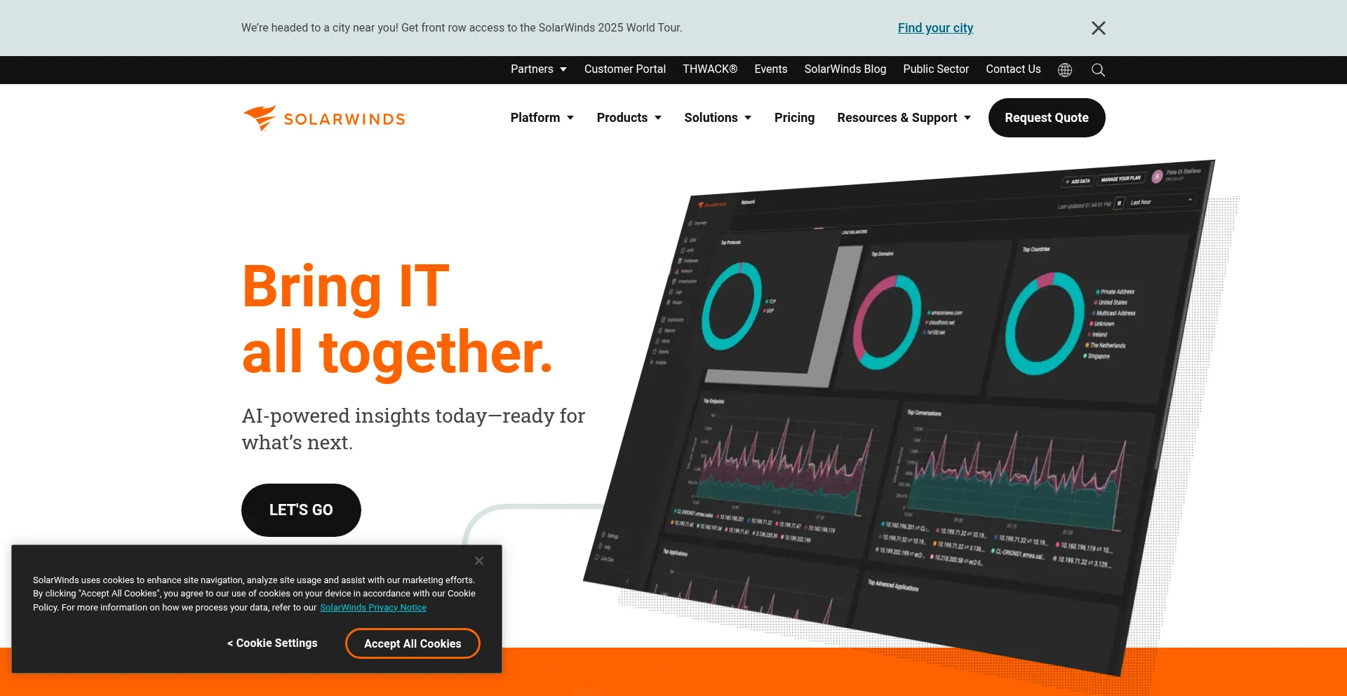 Website screenshot of Solarwinds.com