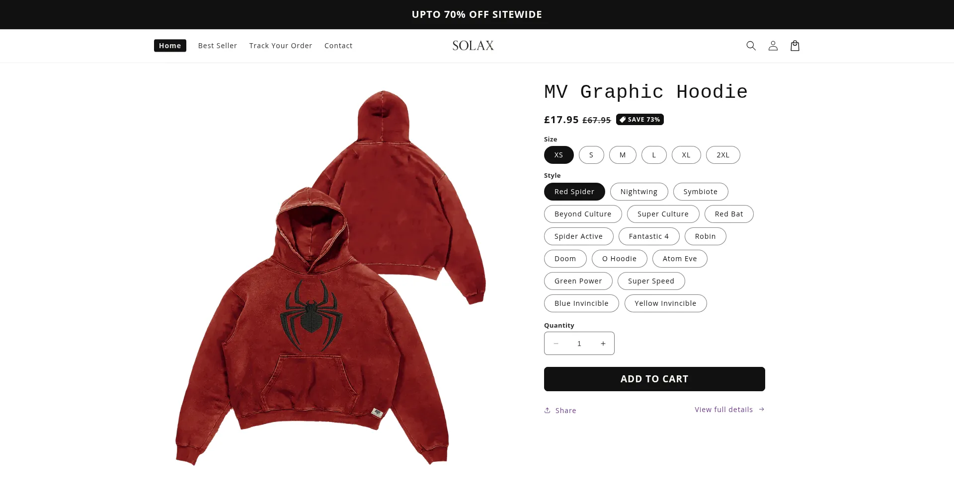 Website screenshot of Solaxwear.shop
