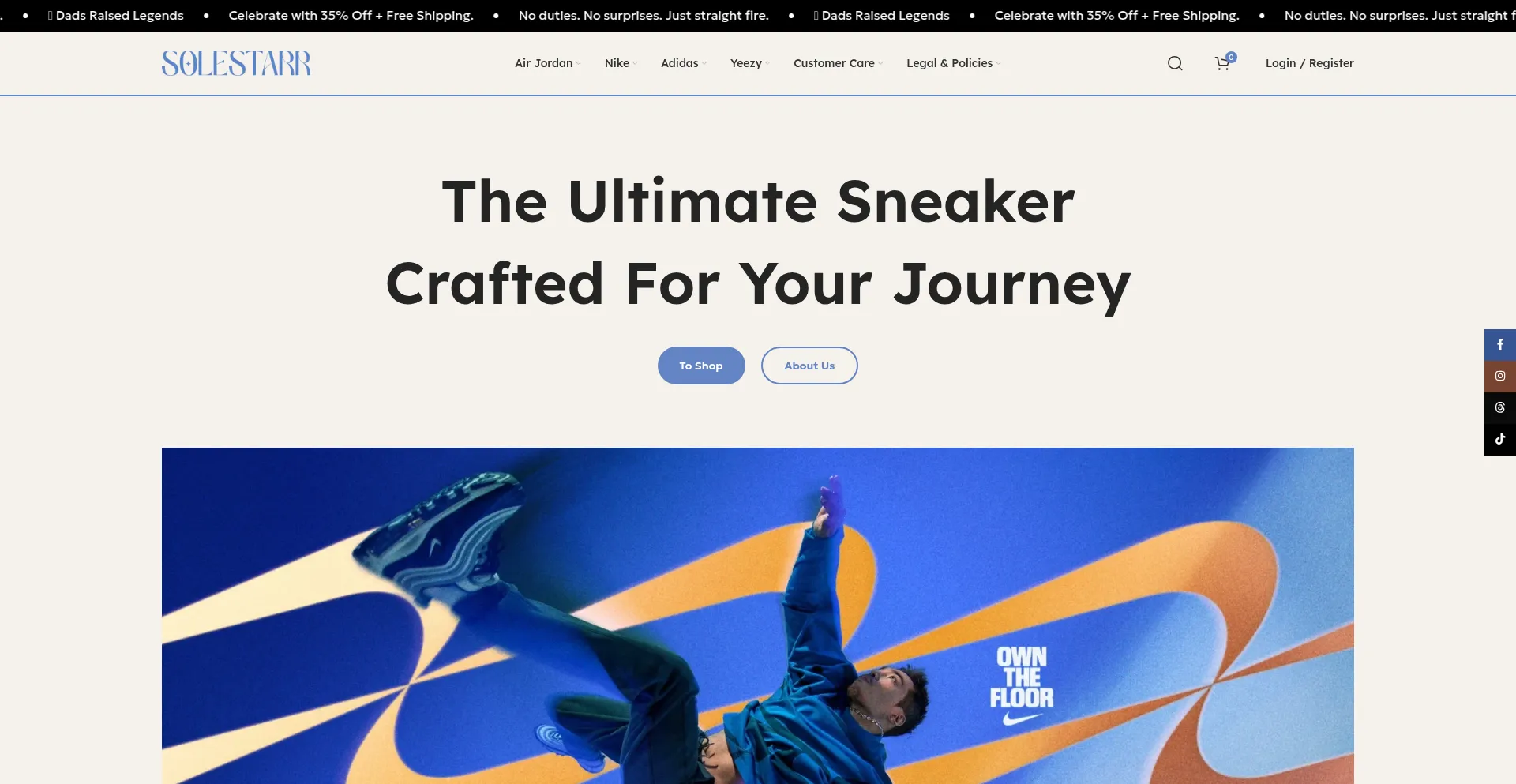 Website screenshot of Solestarr.com