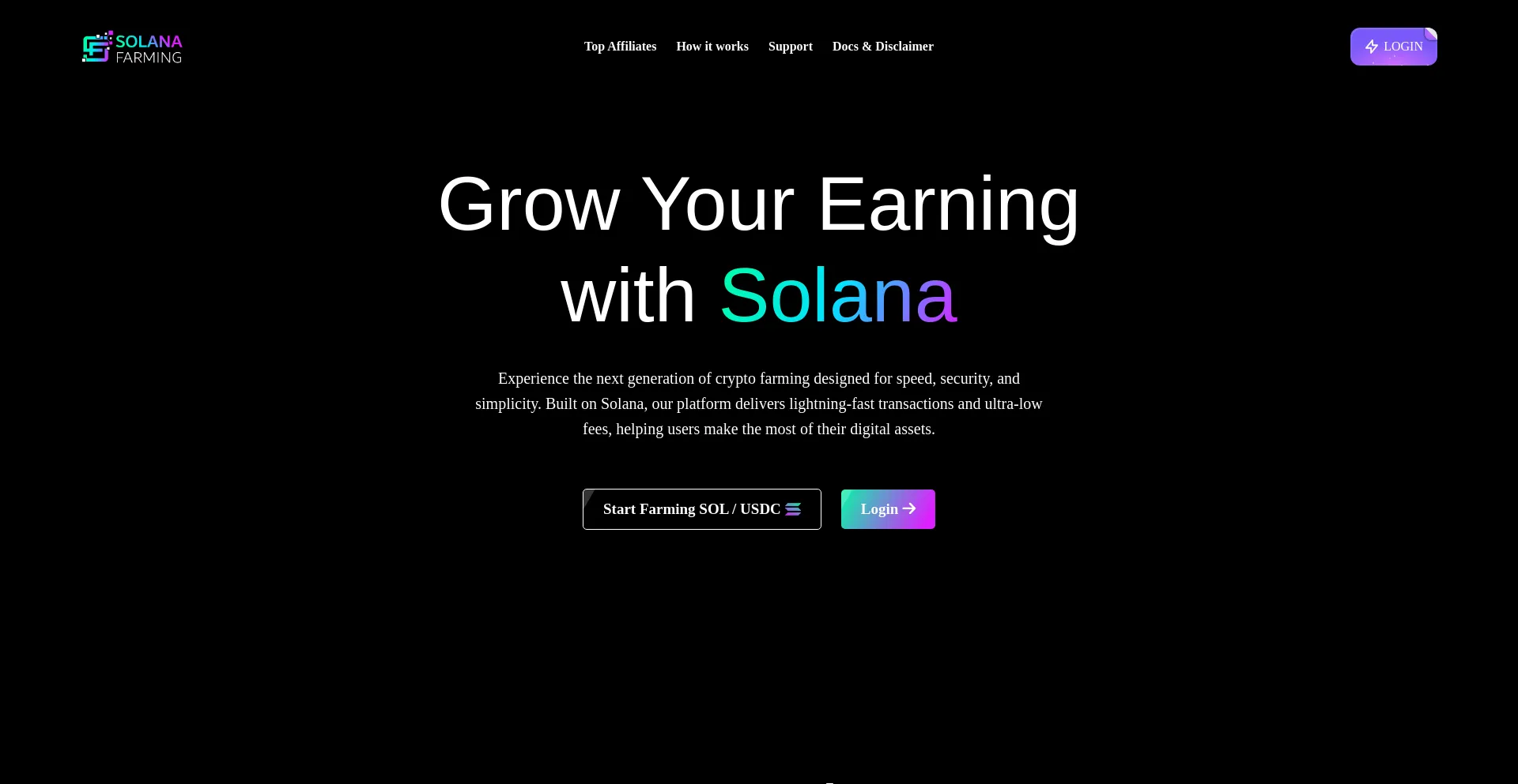 Website screenshot of Solfarmx.io