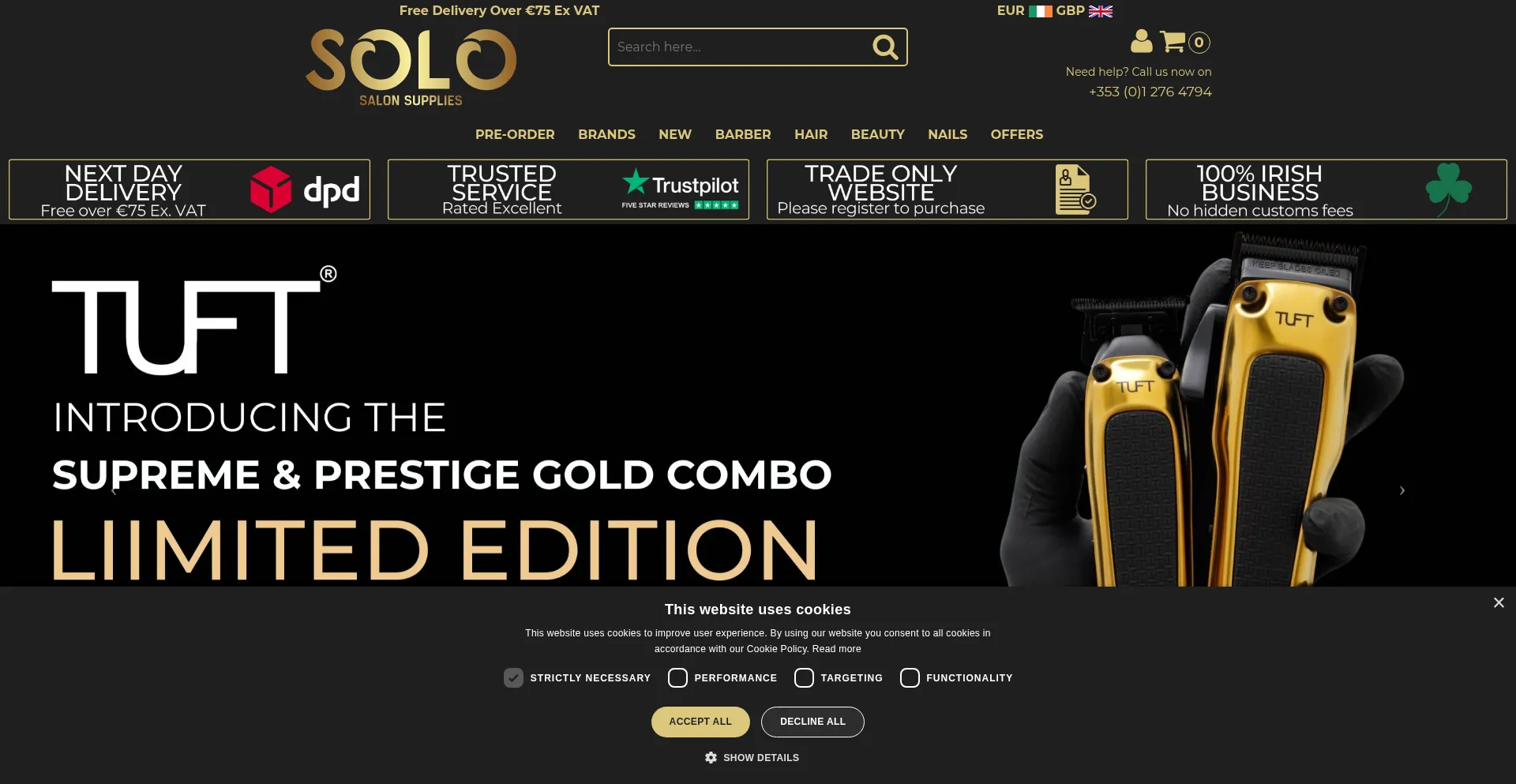 Website screenshot of Solosalonsupplies.ie
