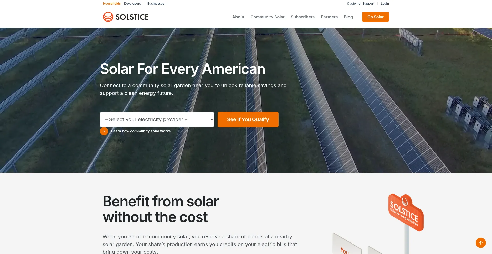 Website screenshot of Solstice.us