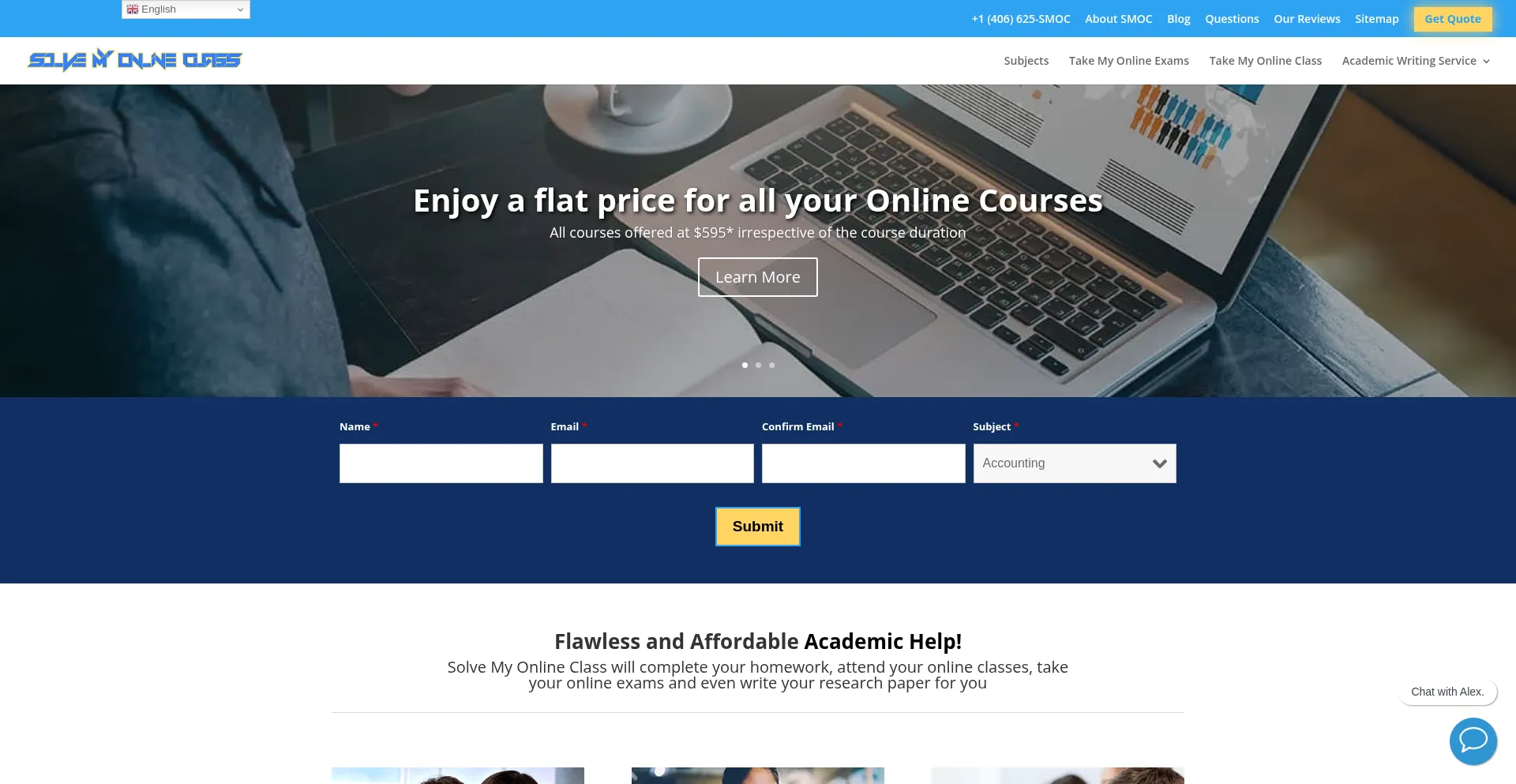 Website screenshot of Solvemyonlineclass.com