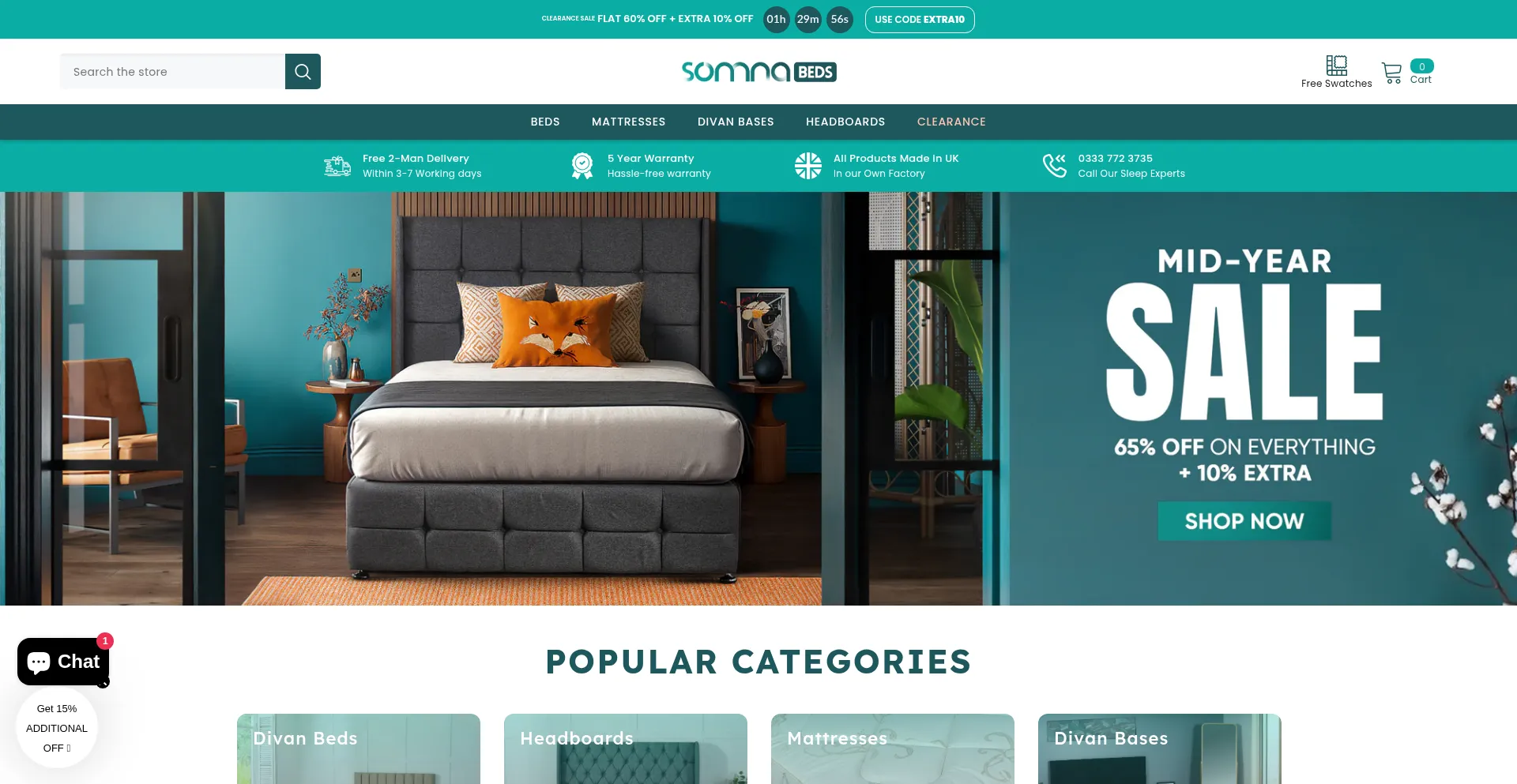 Website screenshot of Somnabeds.co.uk