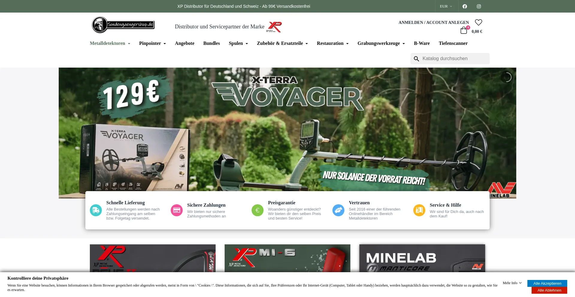 Website screenshot of Sondengaengershop.de