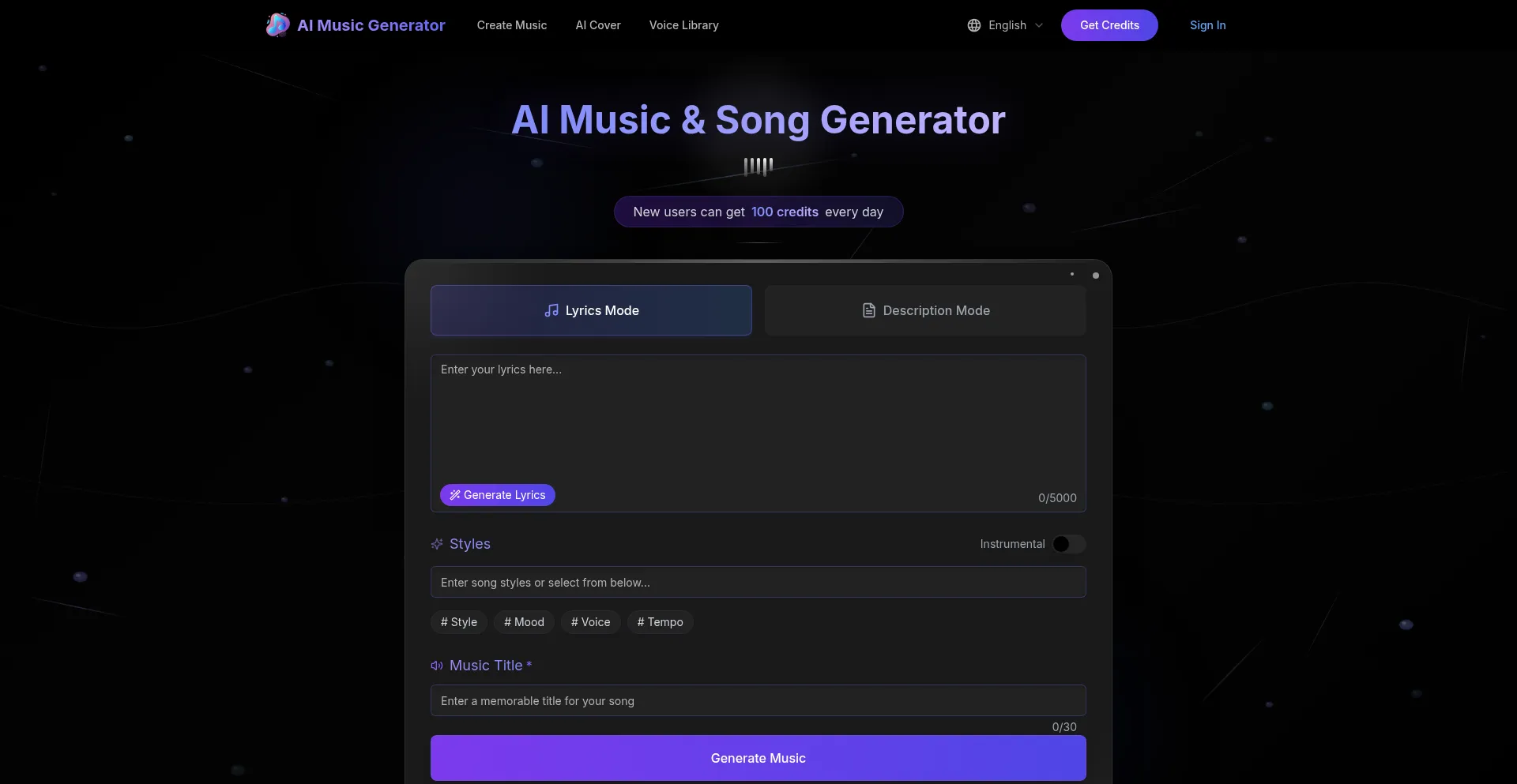 Website screenshot of Songcreator.io
