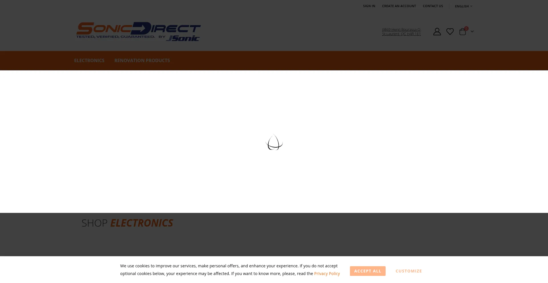 Website screenshot of Sonicdirect.ca