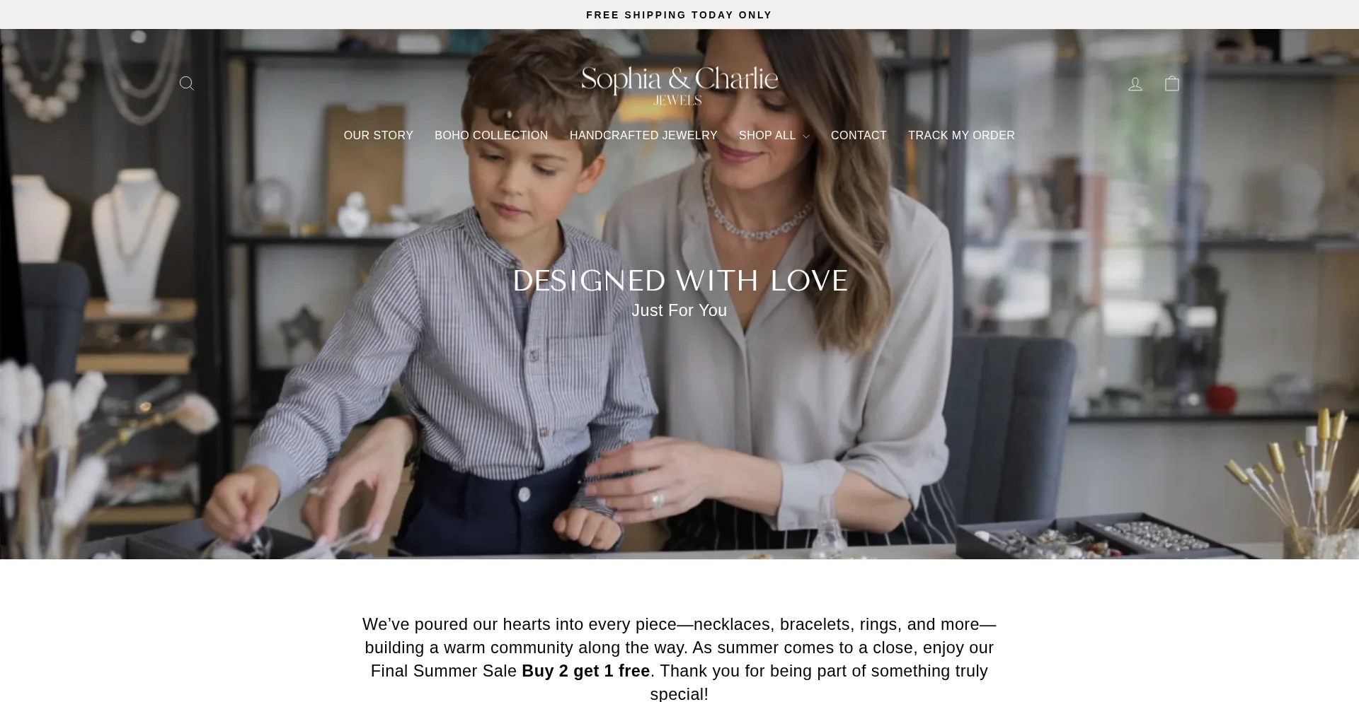 Website screenshot of Sophiacharliejewels.com