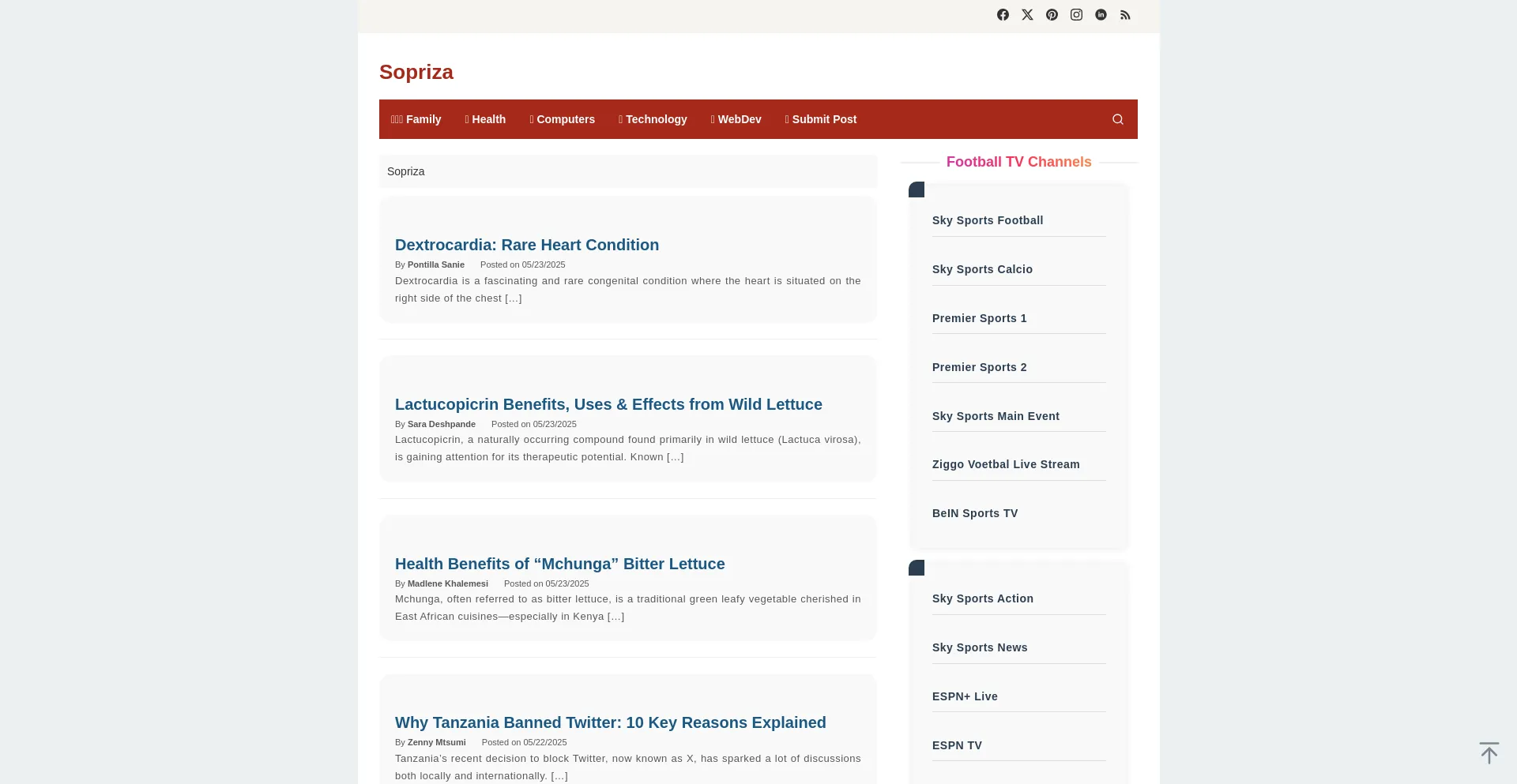 Website screenshot of Sopriza.com