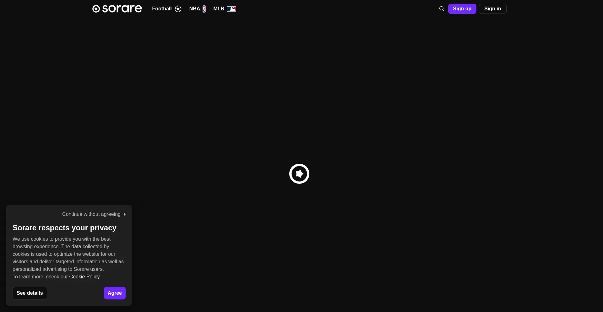 Website screenshot of Sorare.com