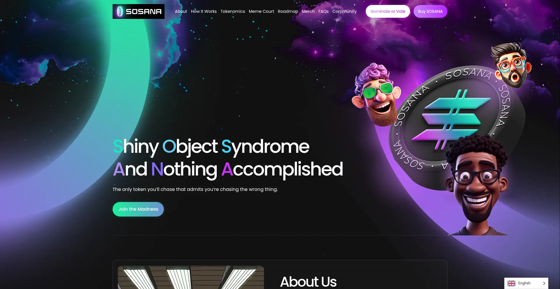Website screenshot of Sosana.io