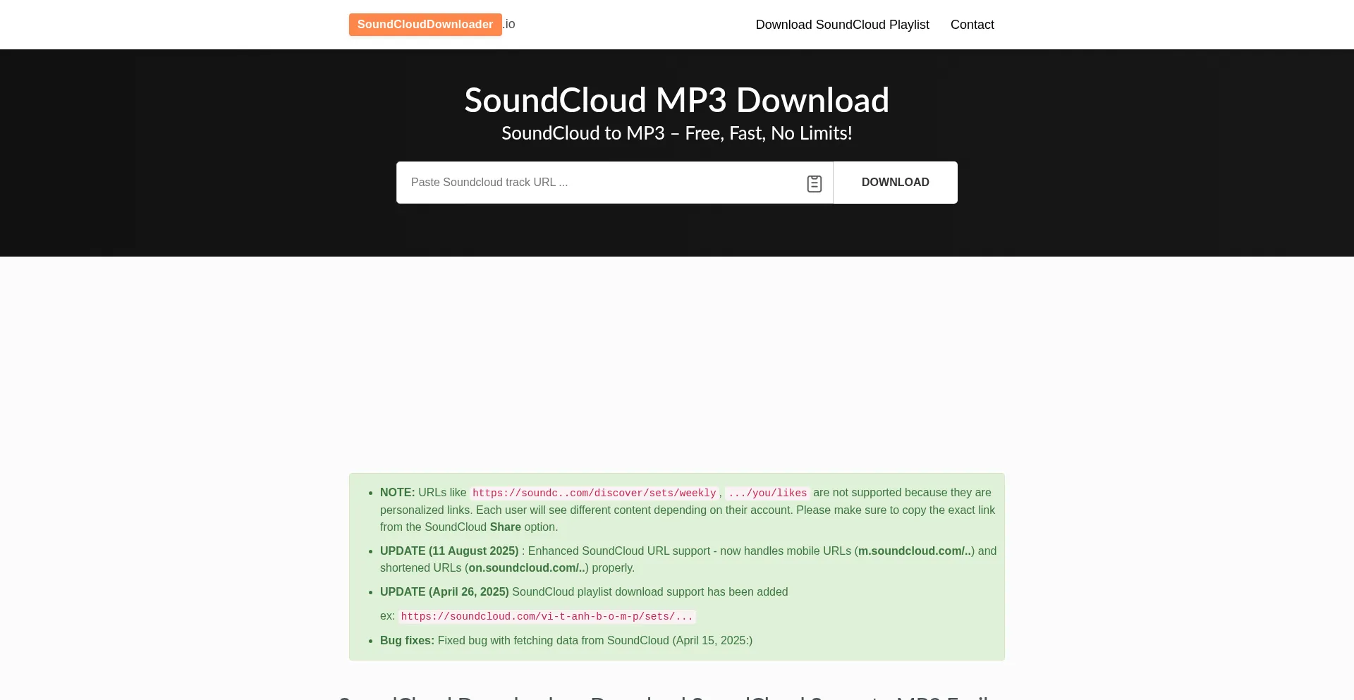 Website screenshot of Soundclouddownloader.io