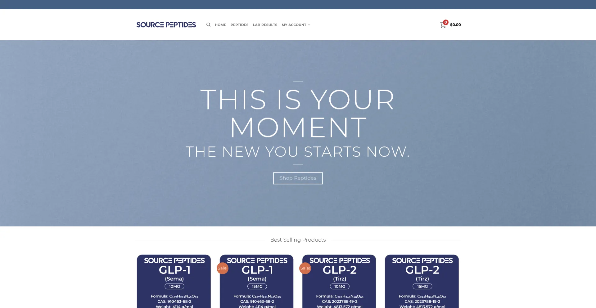 Website screenshot of Sourcepeptides.co