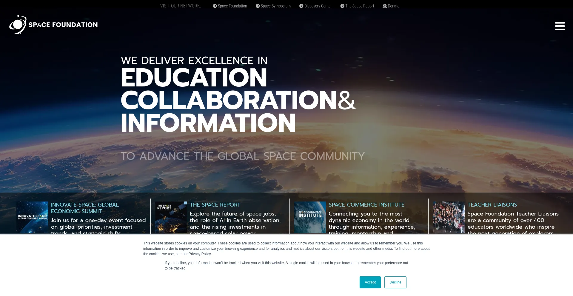 Website screenshot of Spacefoundation.org
