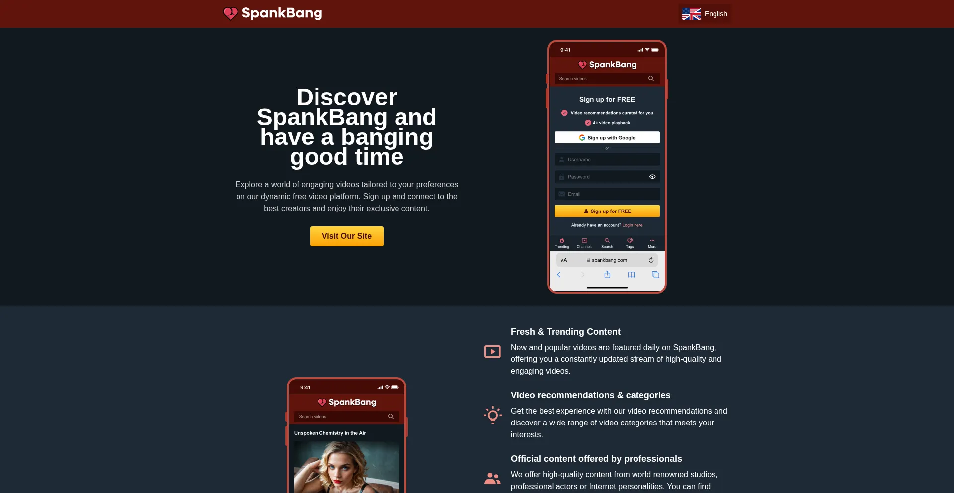 Website screenshot of Spankbang.global
