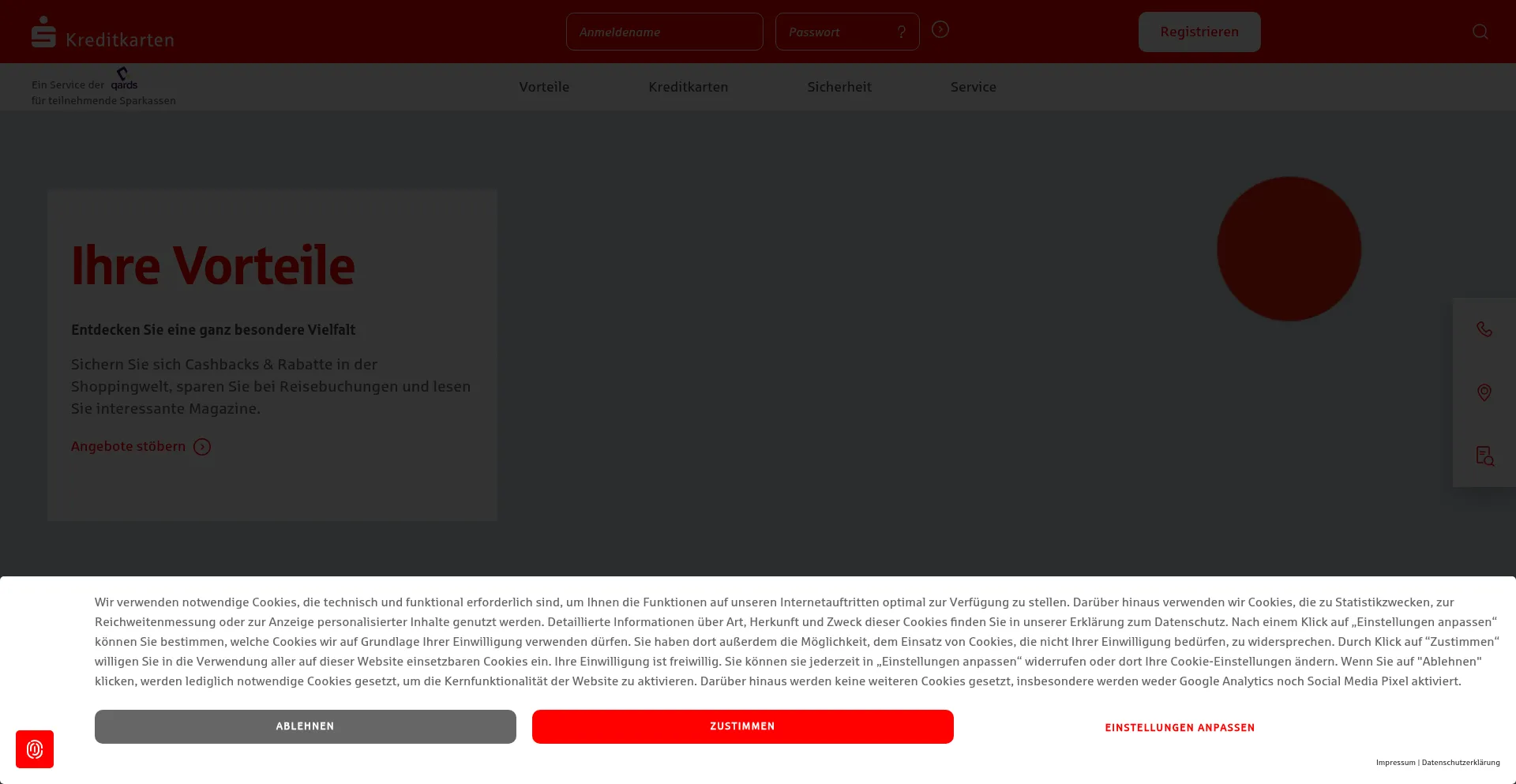 Website screenshot of Sparkassen-kreditkarten.de