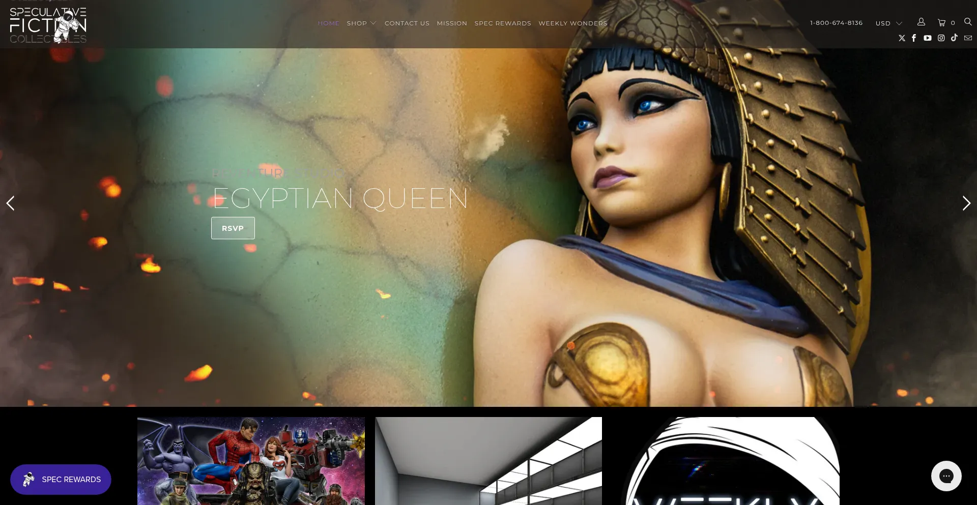 Website screenshot of Specfictionshop.com