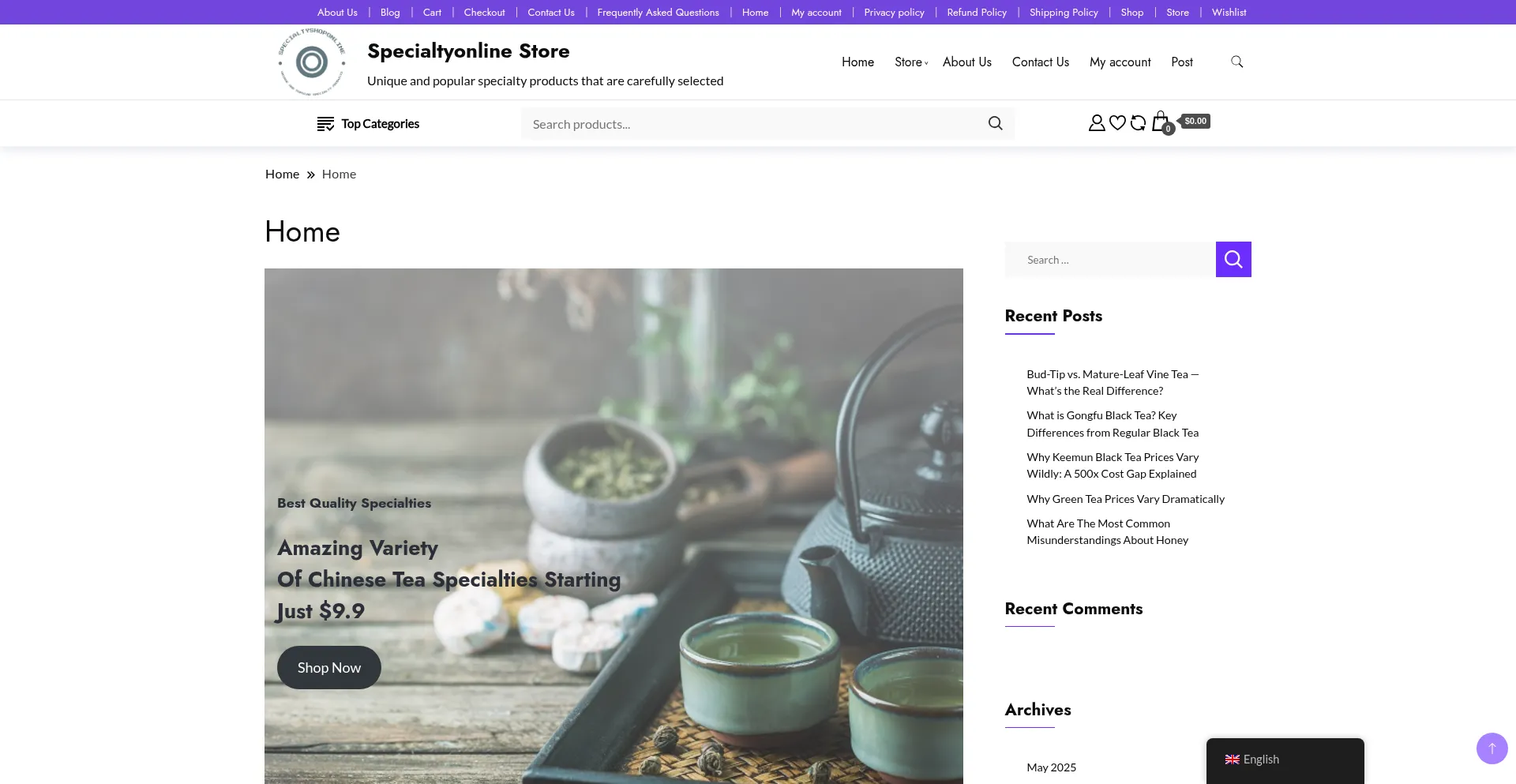 Website screenshot of Specialtyshoponline.com