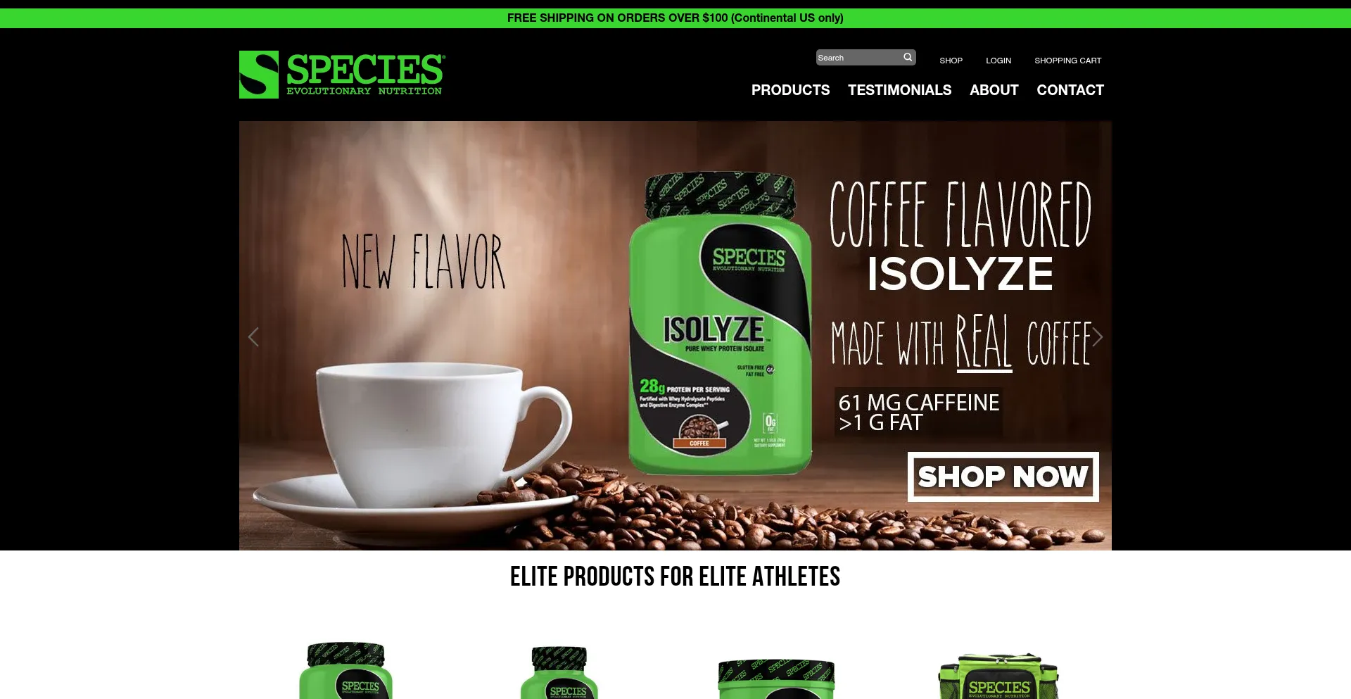 Website screenshot of Speciesnutrition.com