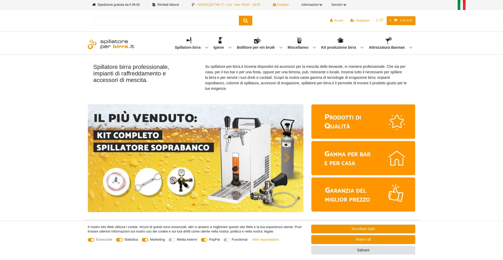 Website screenshot of Spillatore-per-birra.it