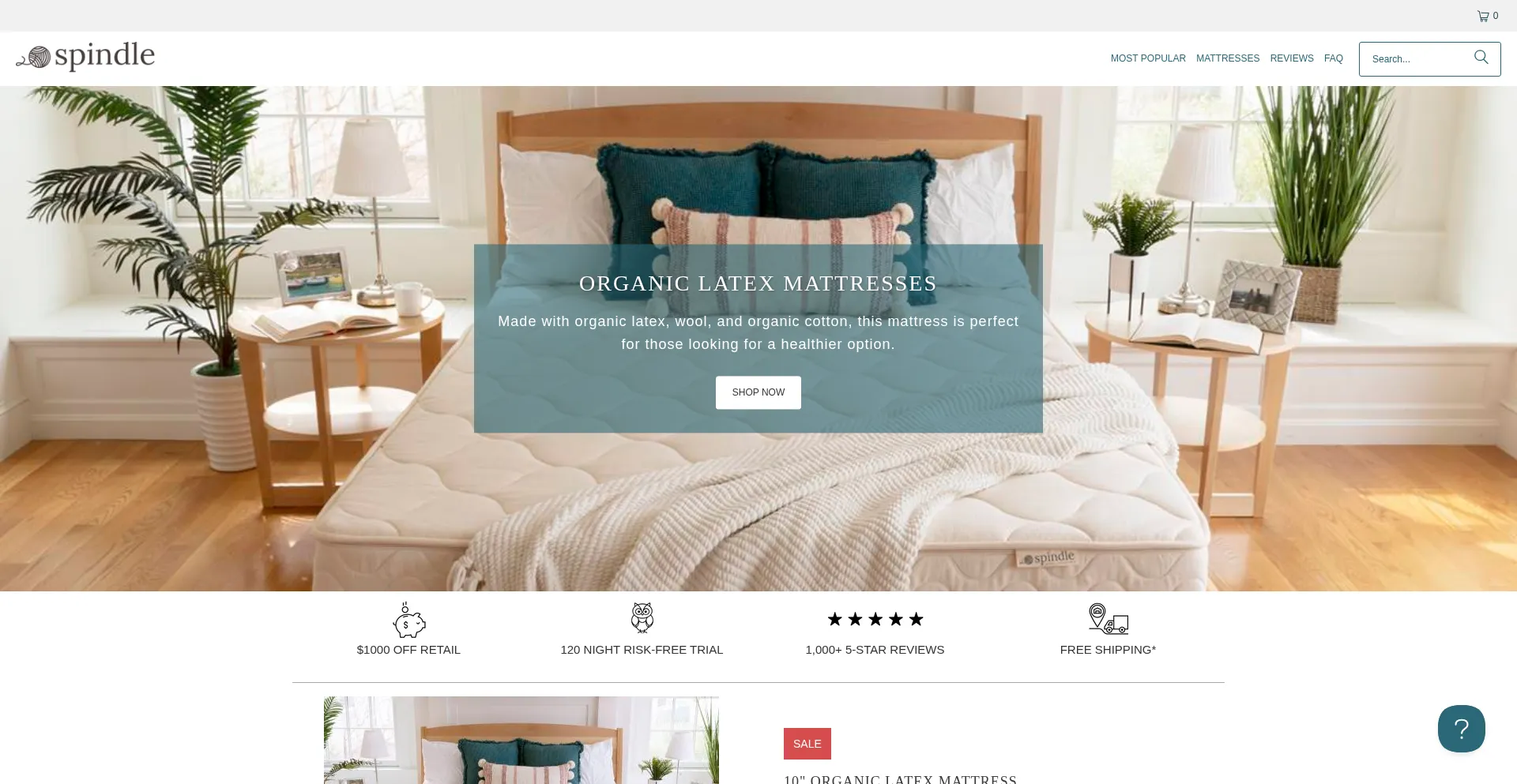 Website screenshot of Spindlemattress.com