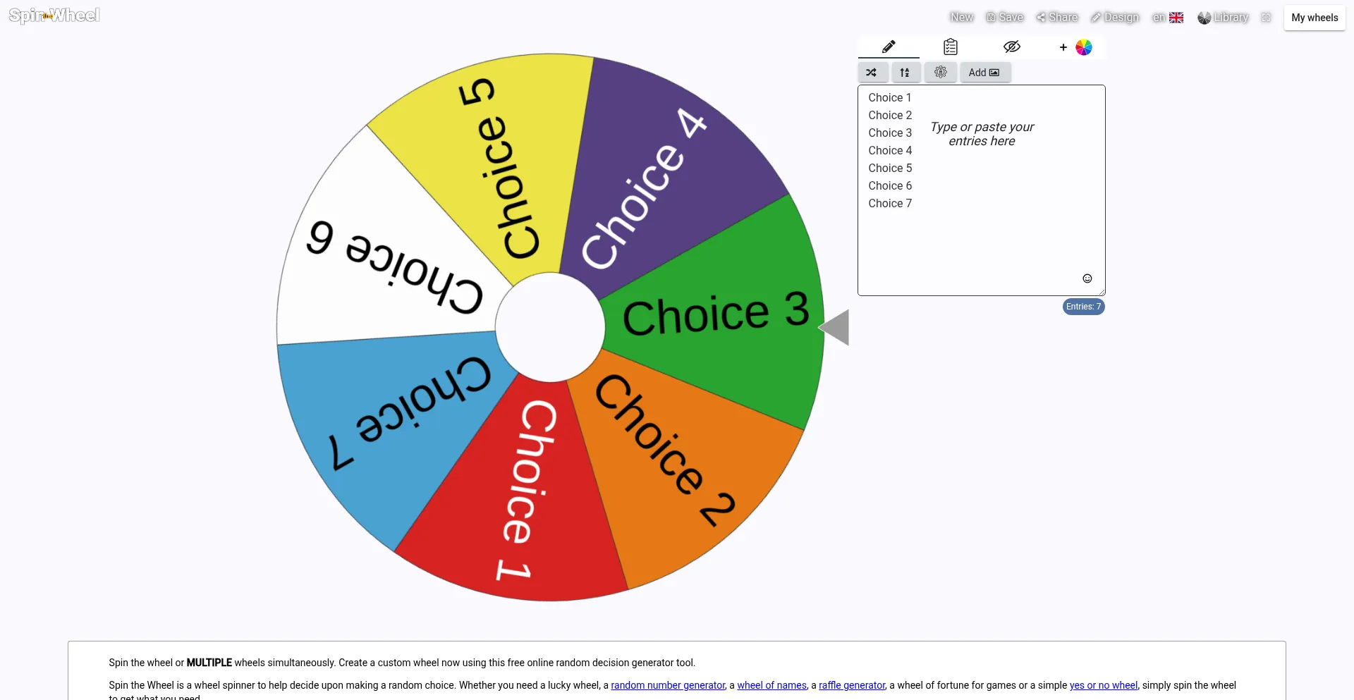 Website screenshot of Spinthewheel.io