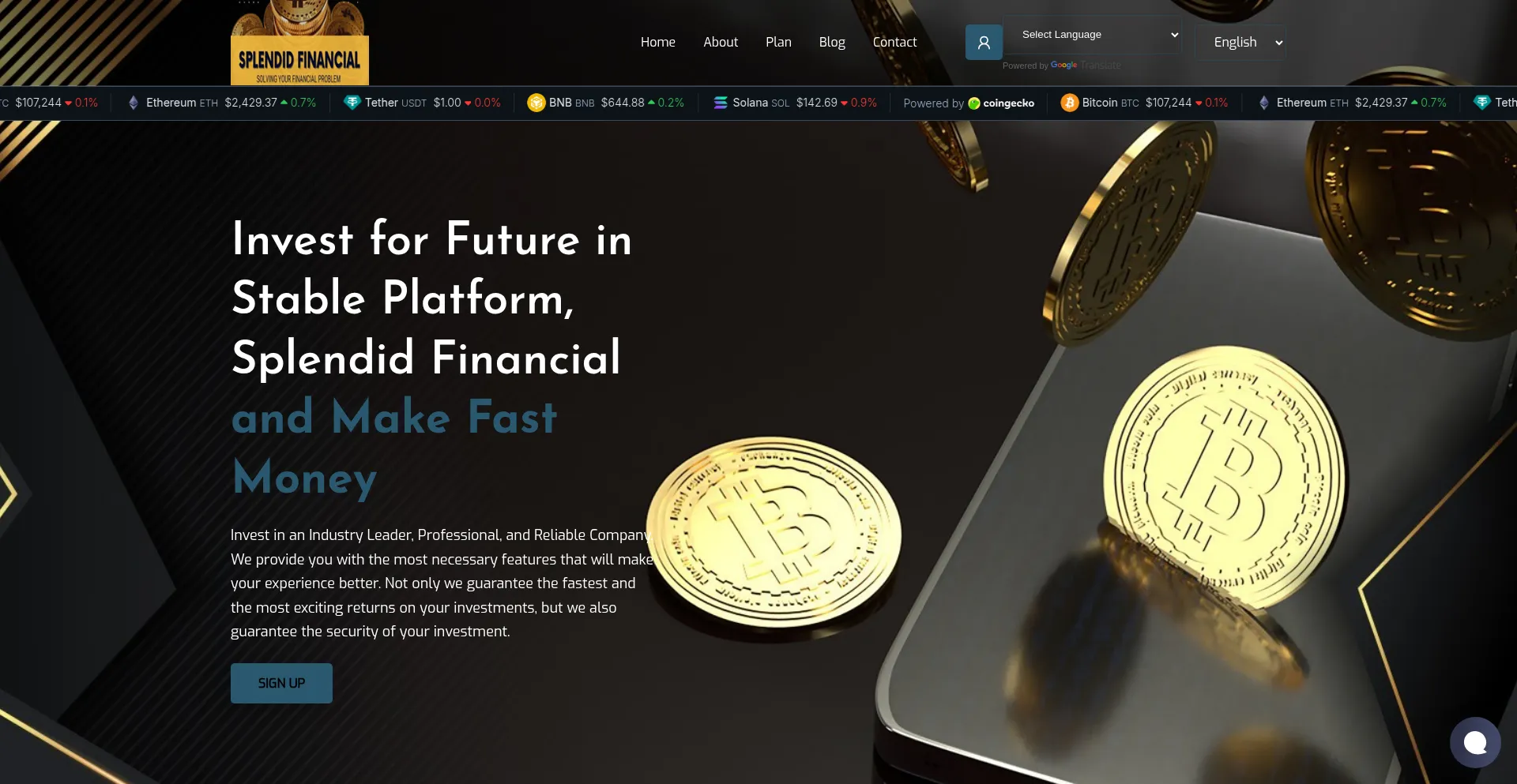 Website screenshot of Splendidfinancial.xyz