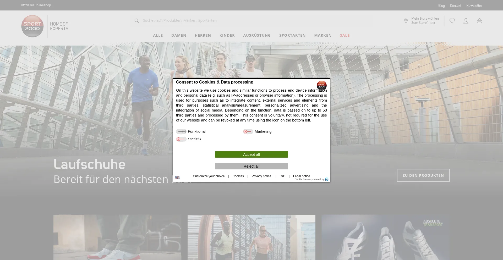 Website screenshot of Sport2000.de